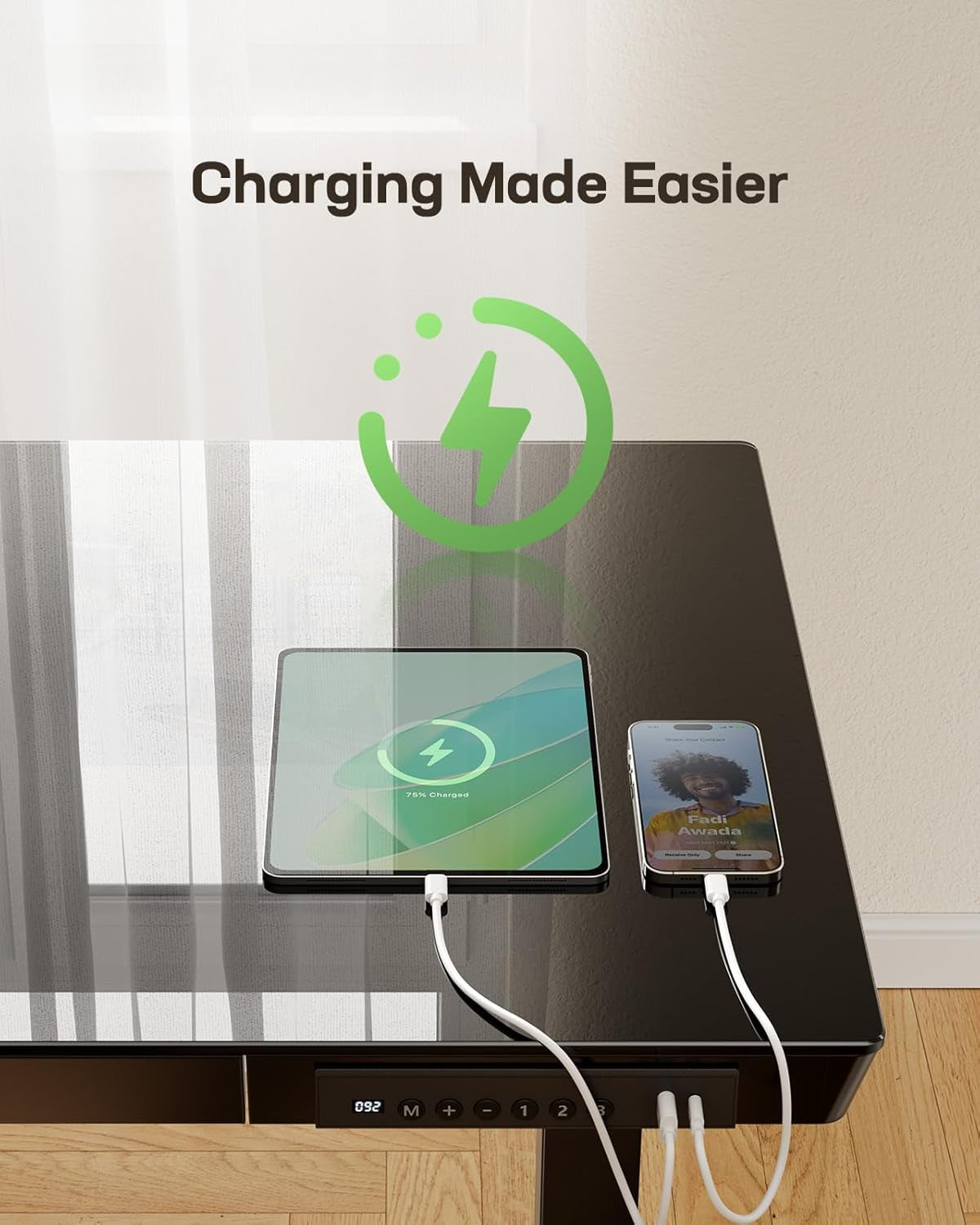 48 Inch Glass Electric Standing Desk With USB Charging