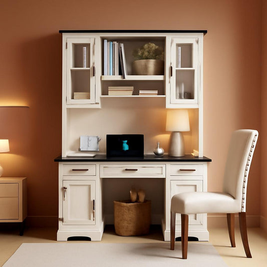 Farmhouse 76 Inch White Industrial Grade Desk Hutch