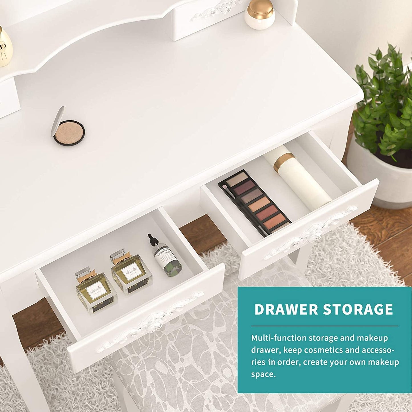 White Vanity Table Set With 360 Degree Rotating Mirror