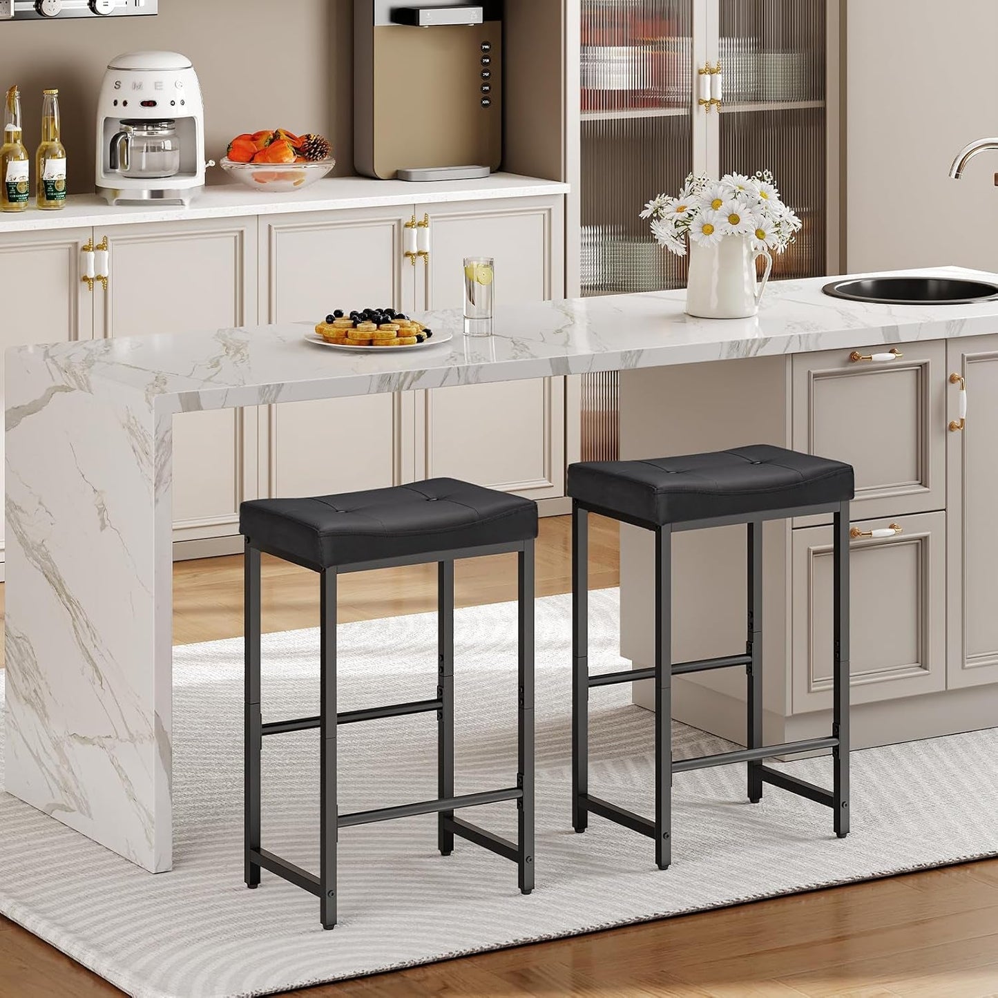 Bar Stools 25 Inch Counter Height With PU Upholstery Black
