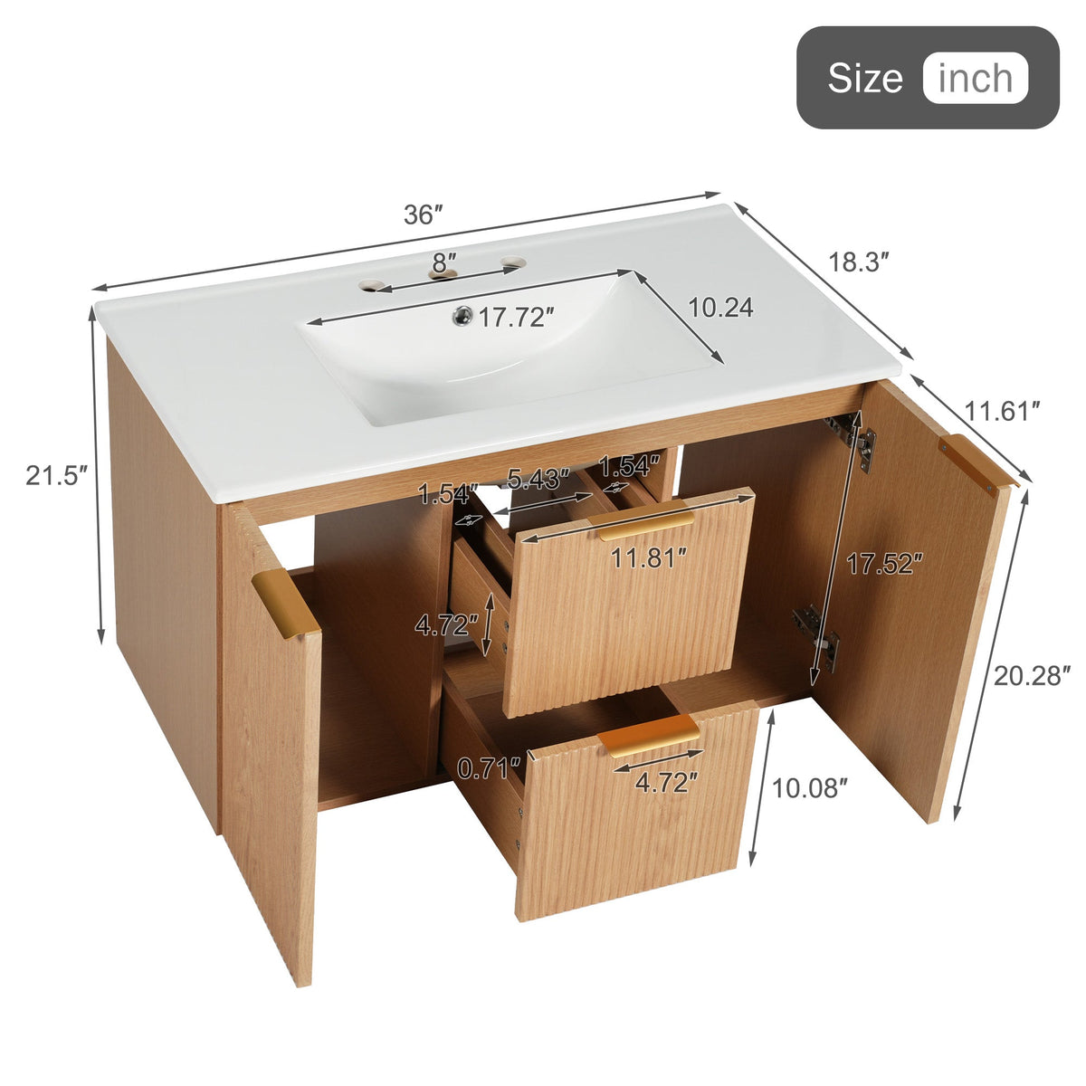 36 Inch Single Sink Bathroom Vanity with Ceramic Top