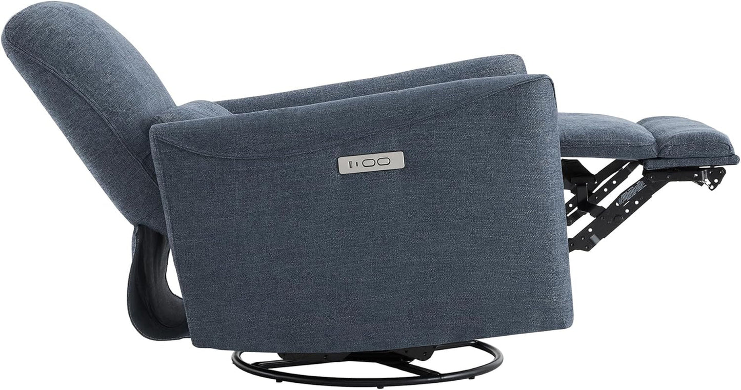 Ink Blue Power Swivel Glider Recliner With USB Charging