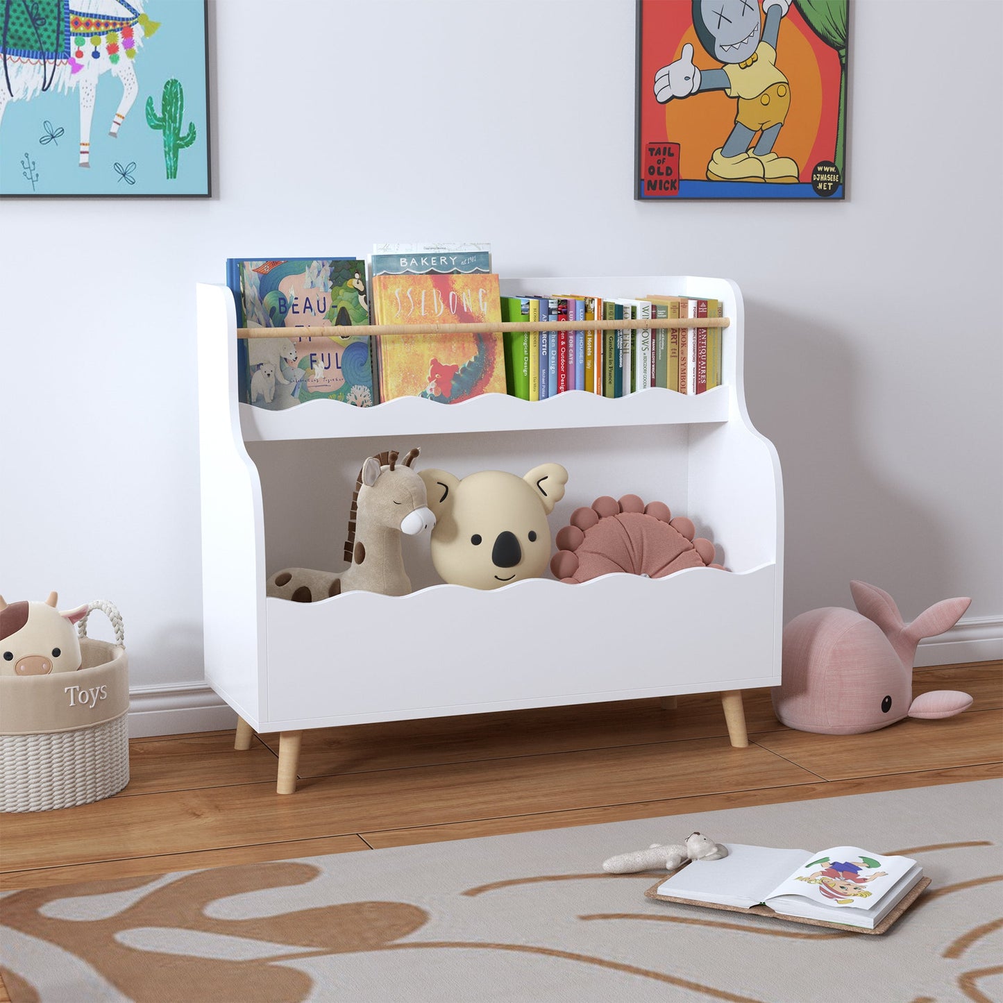 Kids Bookcase, Children Book Organizer & Toy Storage Cabinet