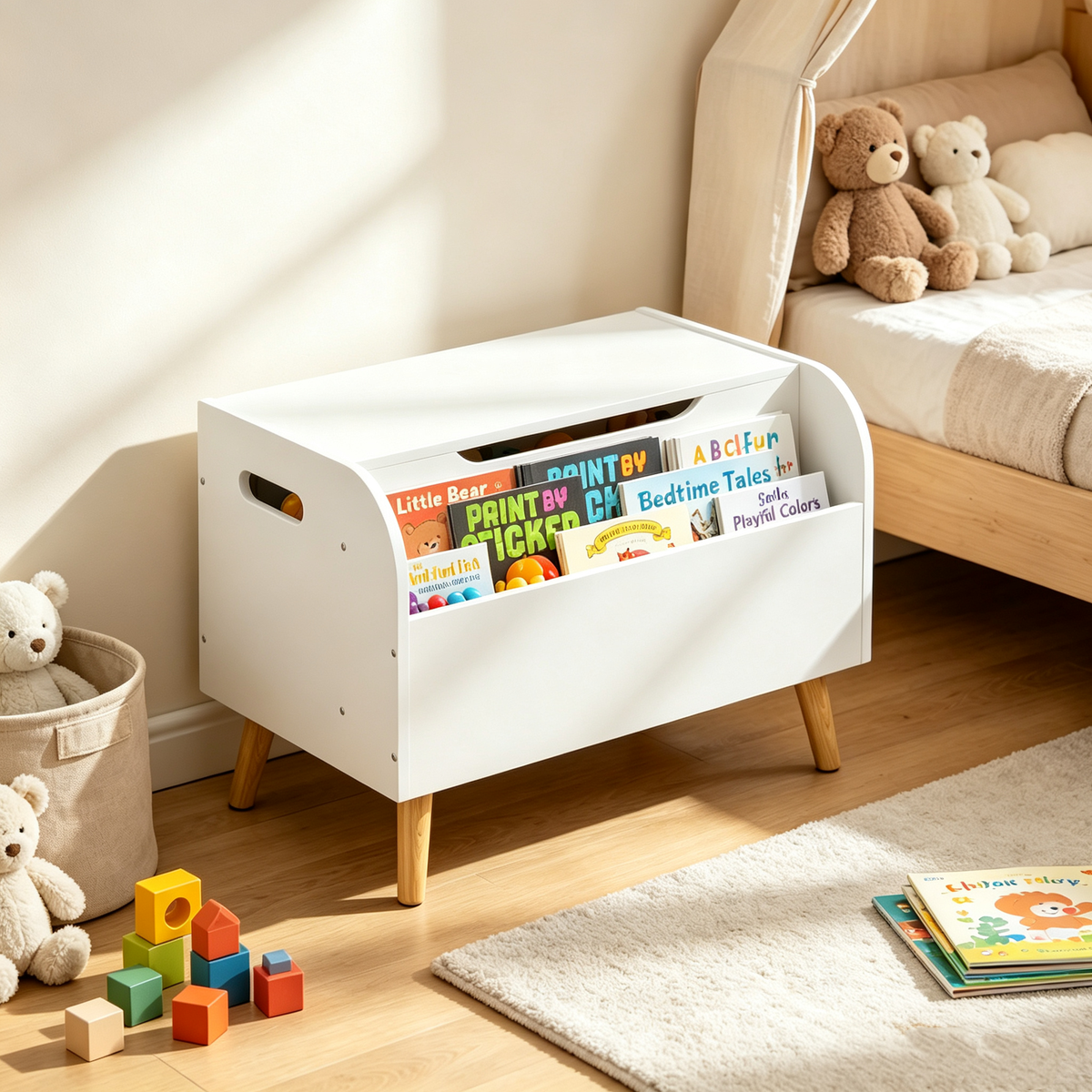 Wooden Toy Box with Front Bookshelf