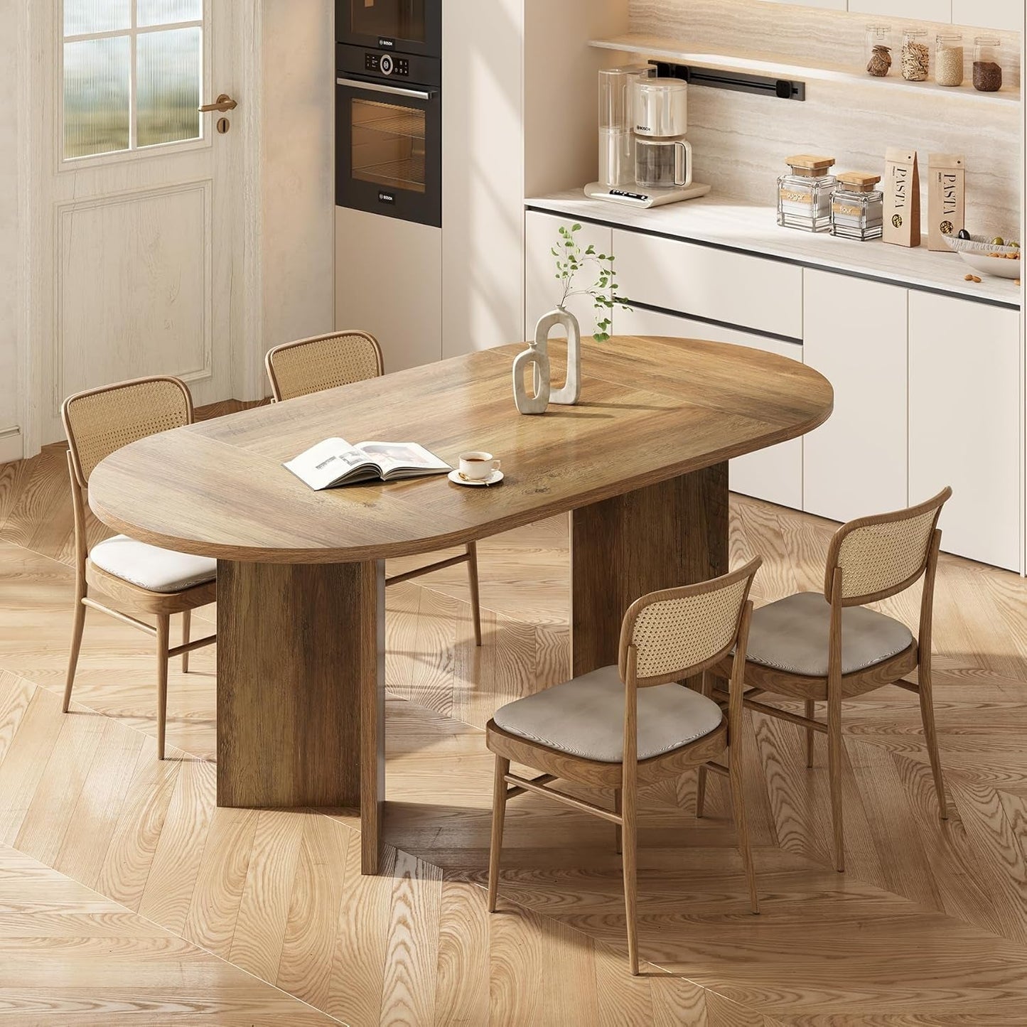 63 Inch Rustic Oval Dining Table With Metal Base Durable