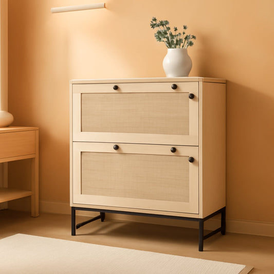 Two Drawer Rattan File Cabinet With Lock, Printer Stand And Adjustable Bars For Letter A4 Legal Files Natural Finish
