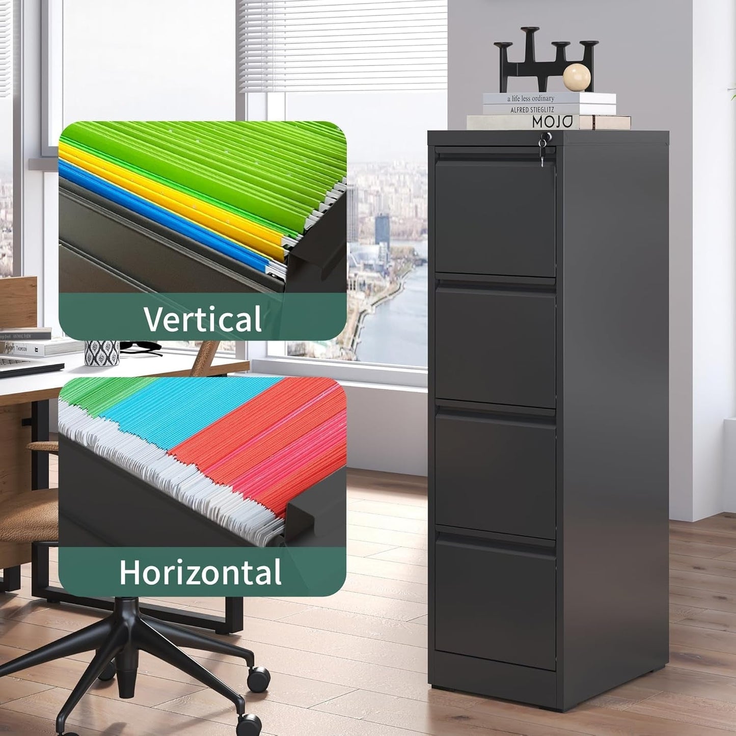 4 Drawer File Cabinet With Lock Black Metal Vertical Filing Cabinet