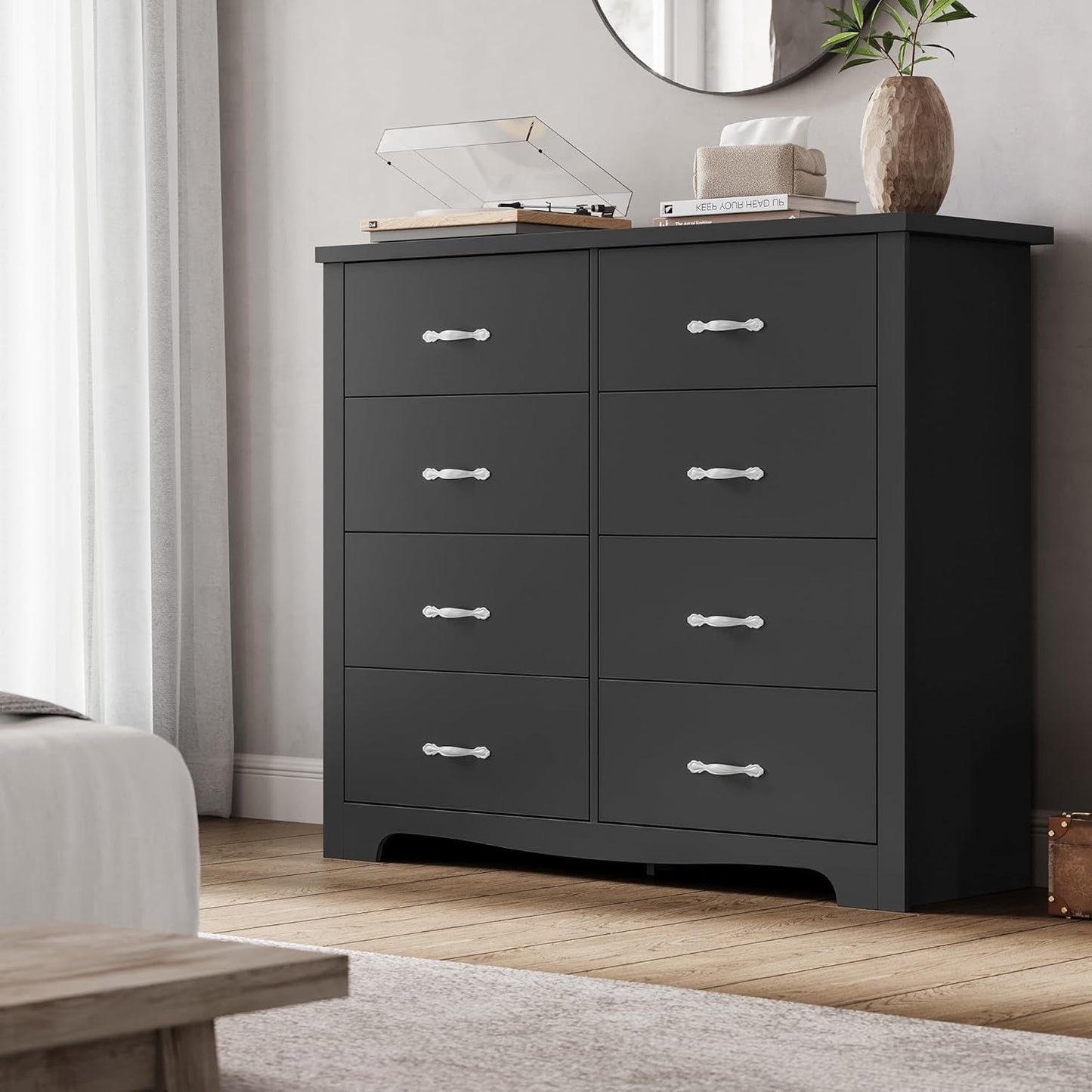 Black Contemporary Dresser With Large Deep Drawers