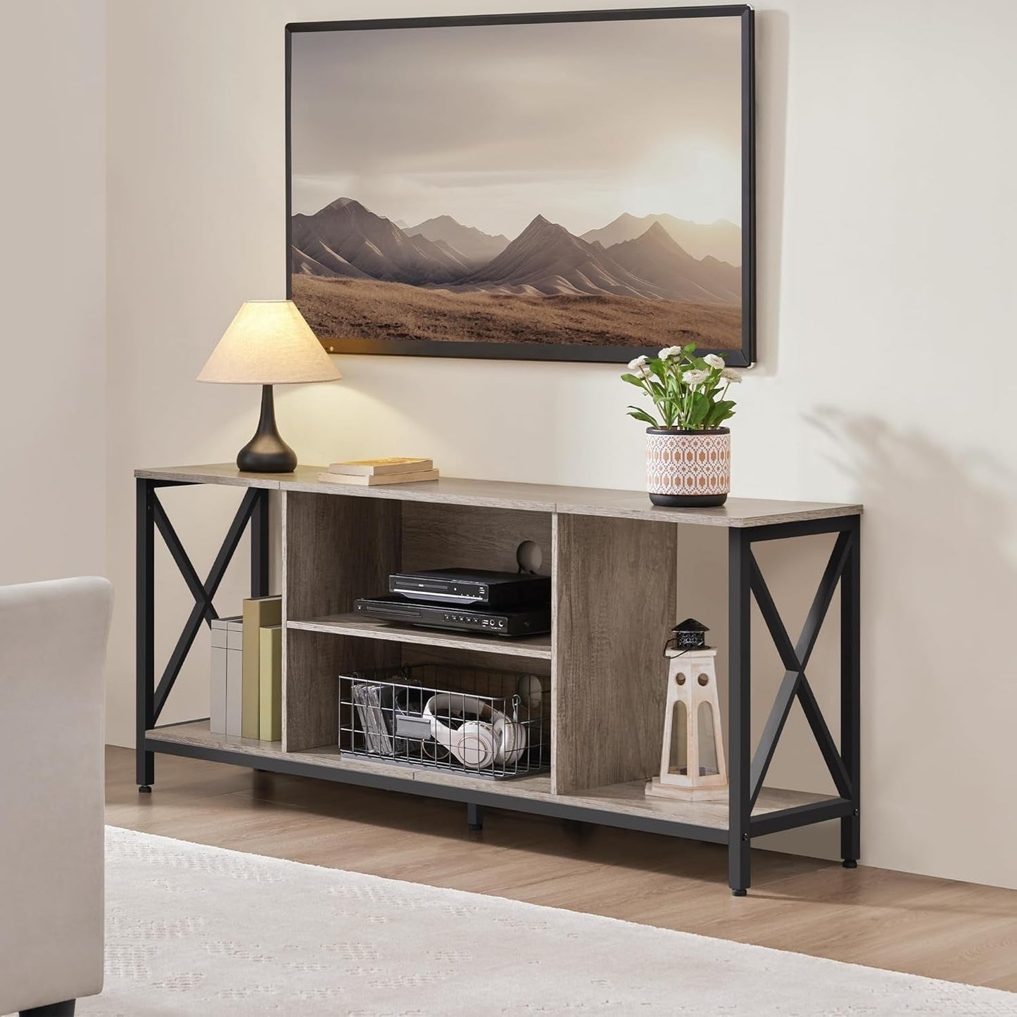 Gray TV Stand for 65 Inch TVs with Storage Console