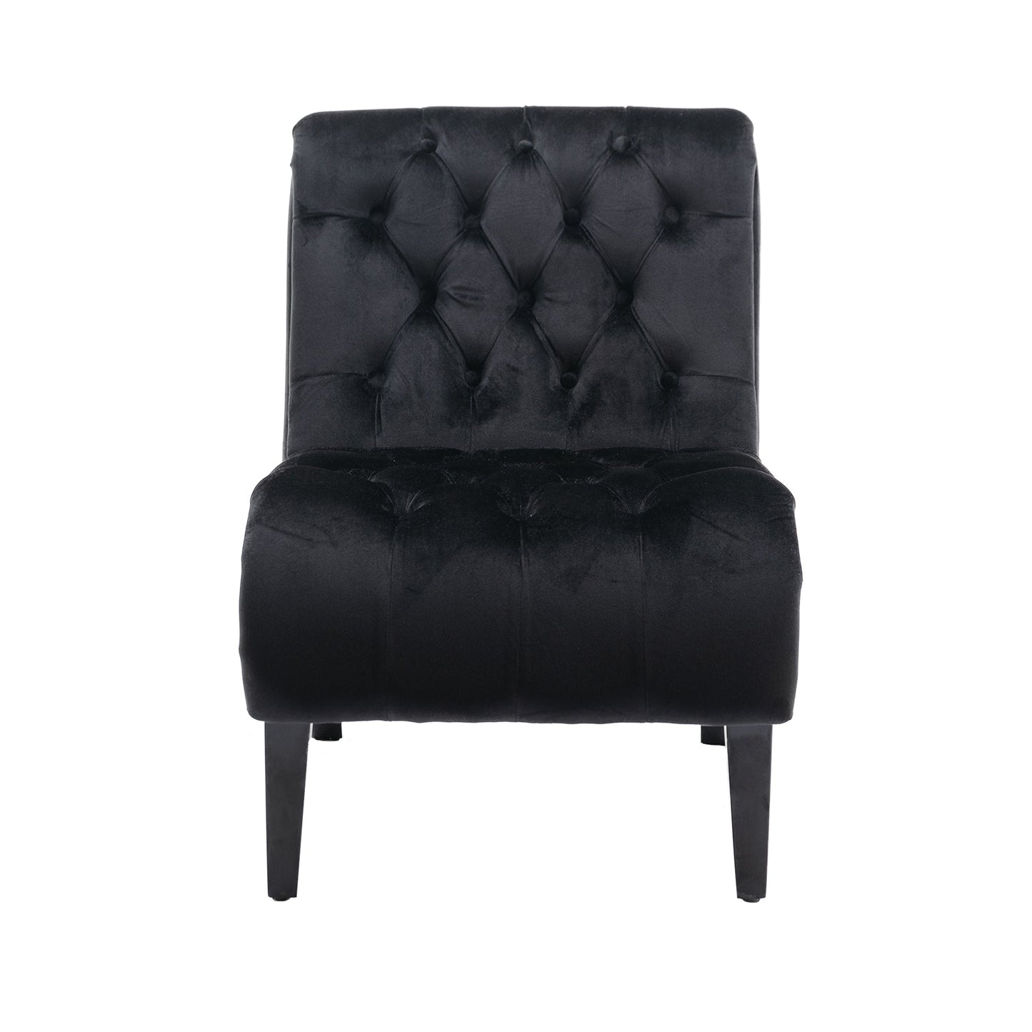 COOLMORE Modern Velvet Armless Accent Living Room Chair / Leisure Chair,Upholstered Fabric Button Comfortable Chair with Wooden Legs for Bedroom, Living Room, Office (Black Velvet)