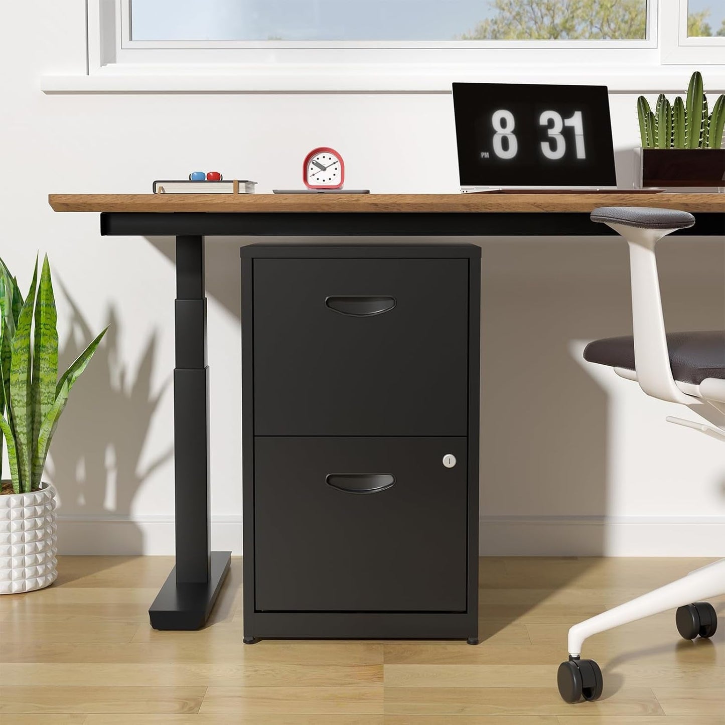 2 Drawer Metal File Cabinet With Lock Black 18 Inch Depth Vertical Filing Cabinet For Home Office Letter Size