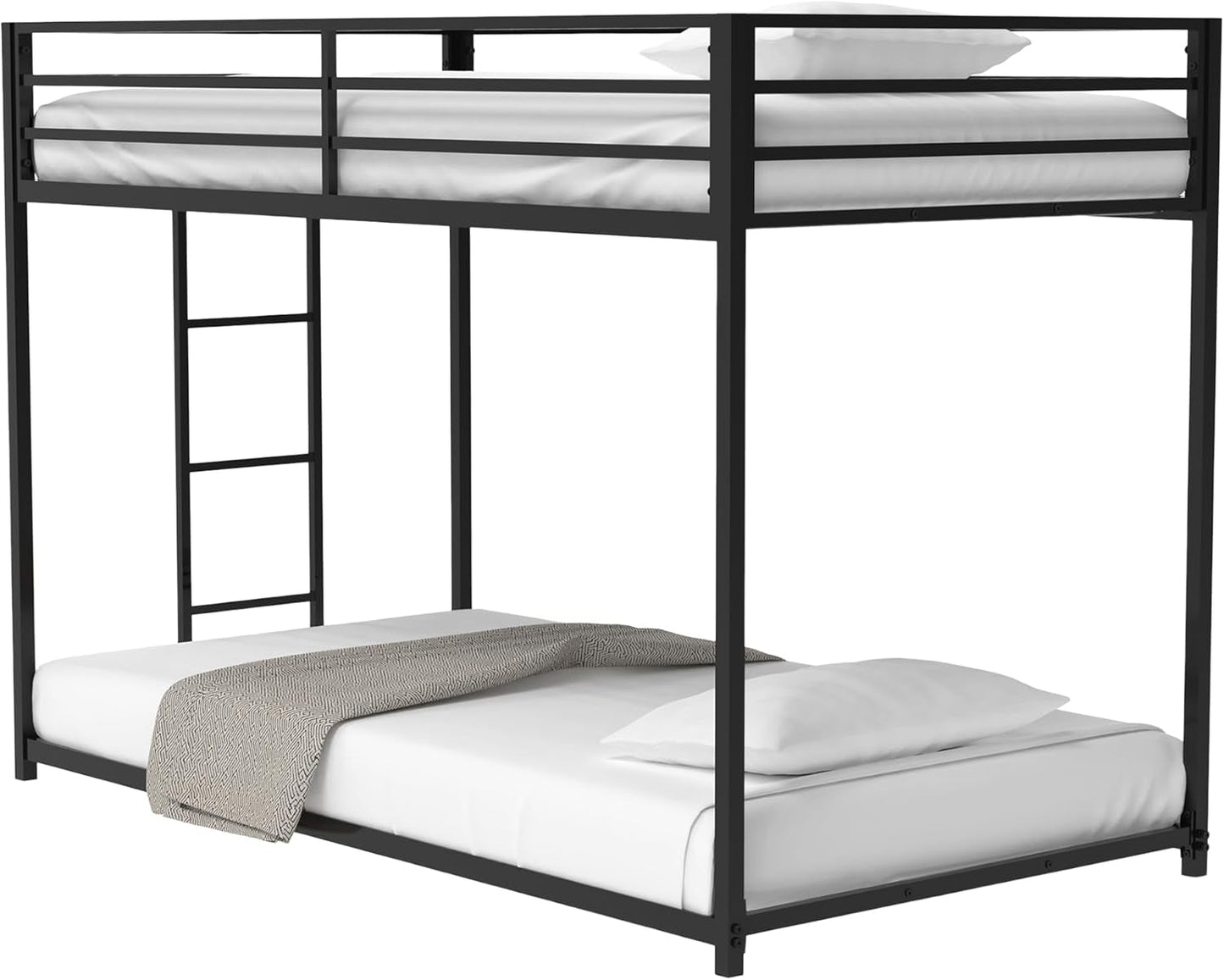 Twin Bunk Bed Black With Stable Ladder For Adults And Teens