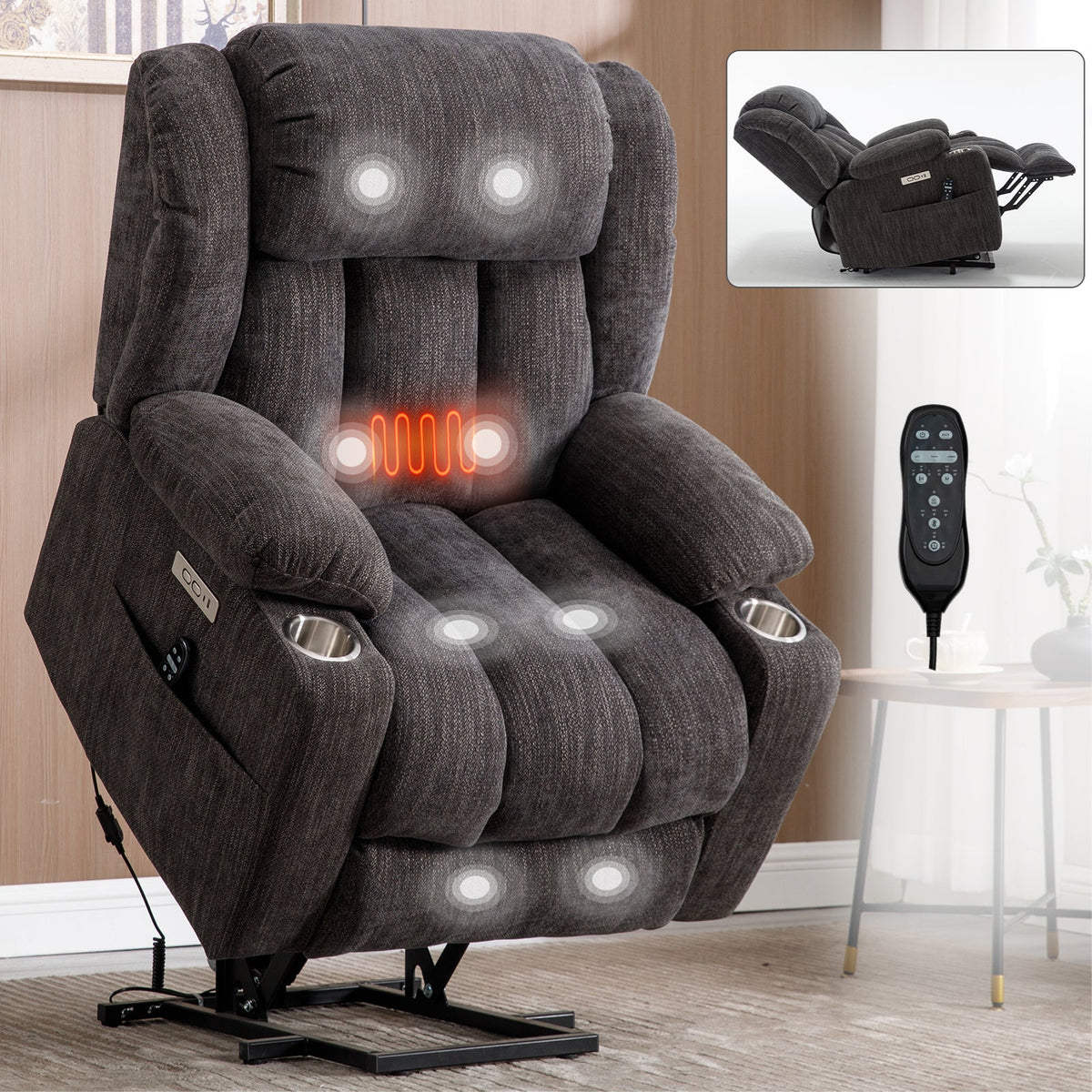 Up to 350 LBS Chenille Power Lift Recliner Chair