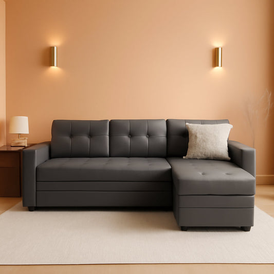 L Shaped Sectional Sleeper Sofa With USB Ports Gray Leather