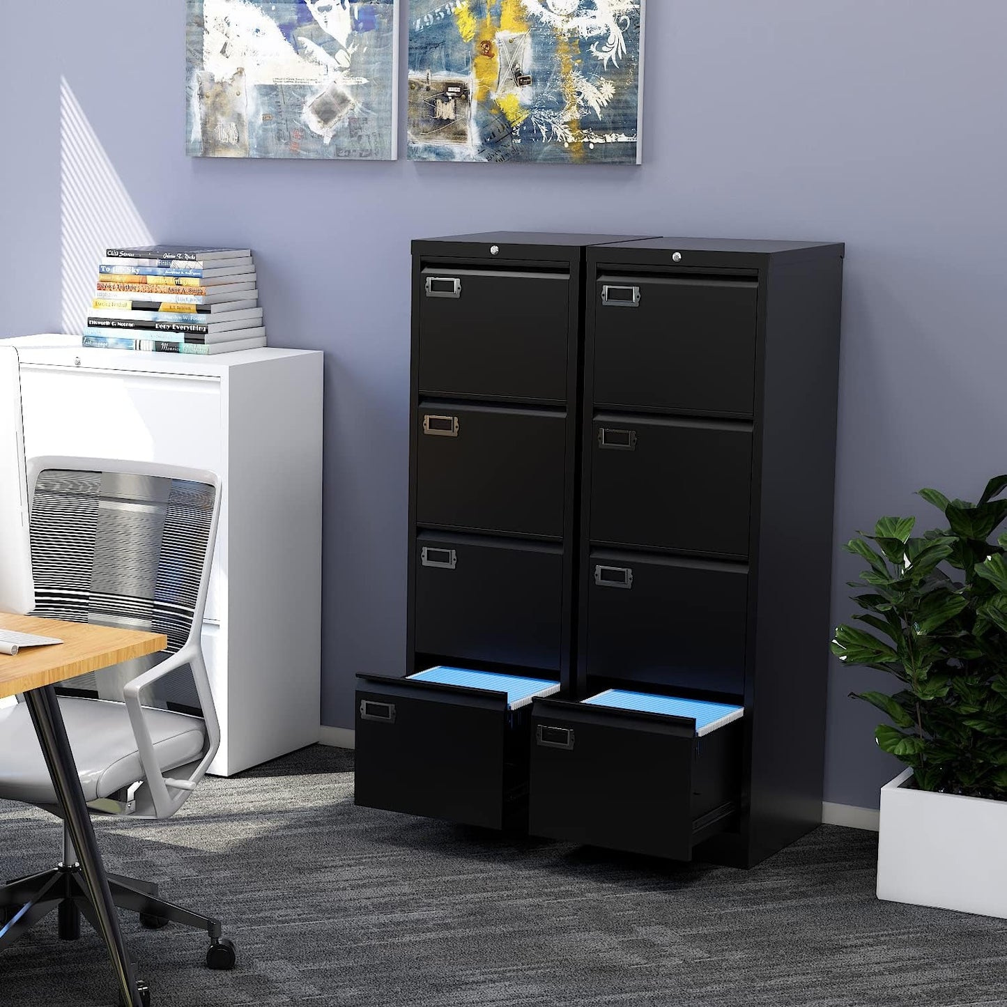 Lockable 4 Drawer Vertical File Cabinet Black Metal For Home Office