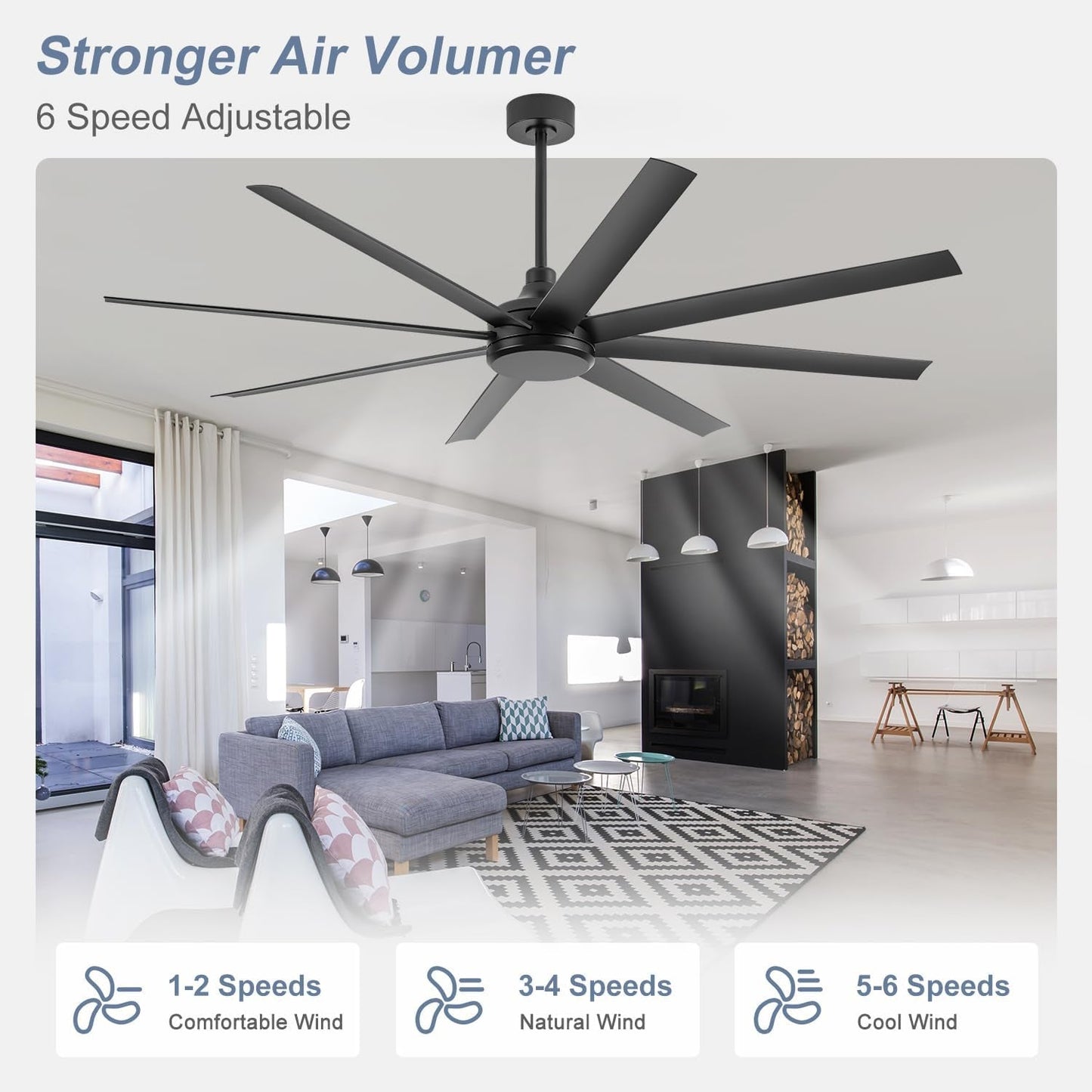 65 Inch Matte Black Ceiling Fan With Remote Quiet DC Motor