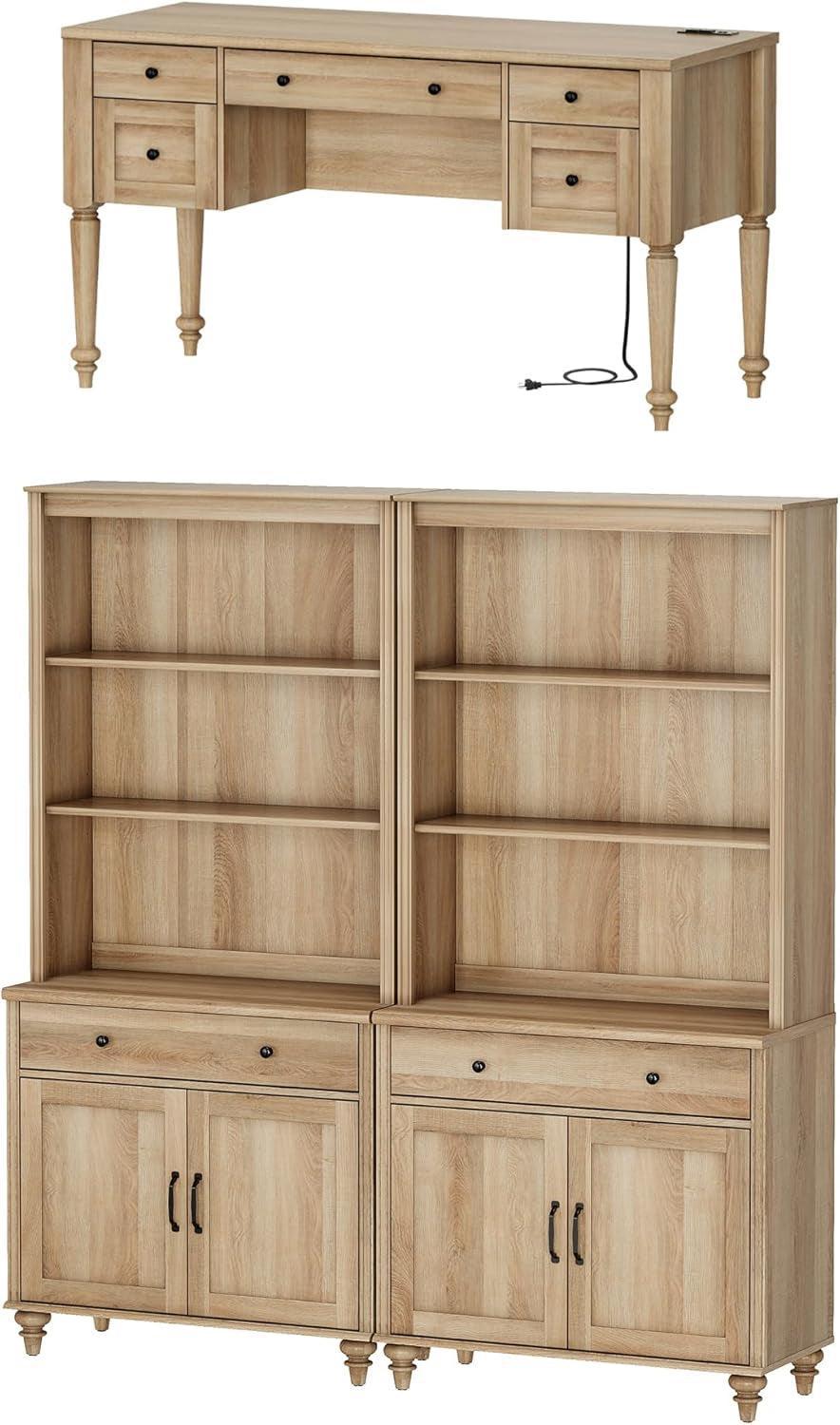 Oak 56 Inch Distressed Contemporary Workstation Desk