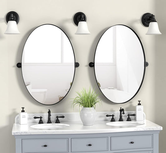 18x28 Black Oval Wall Mirror For Modern Home Decor In Bathrooms Hallways And Entryways