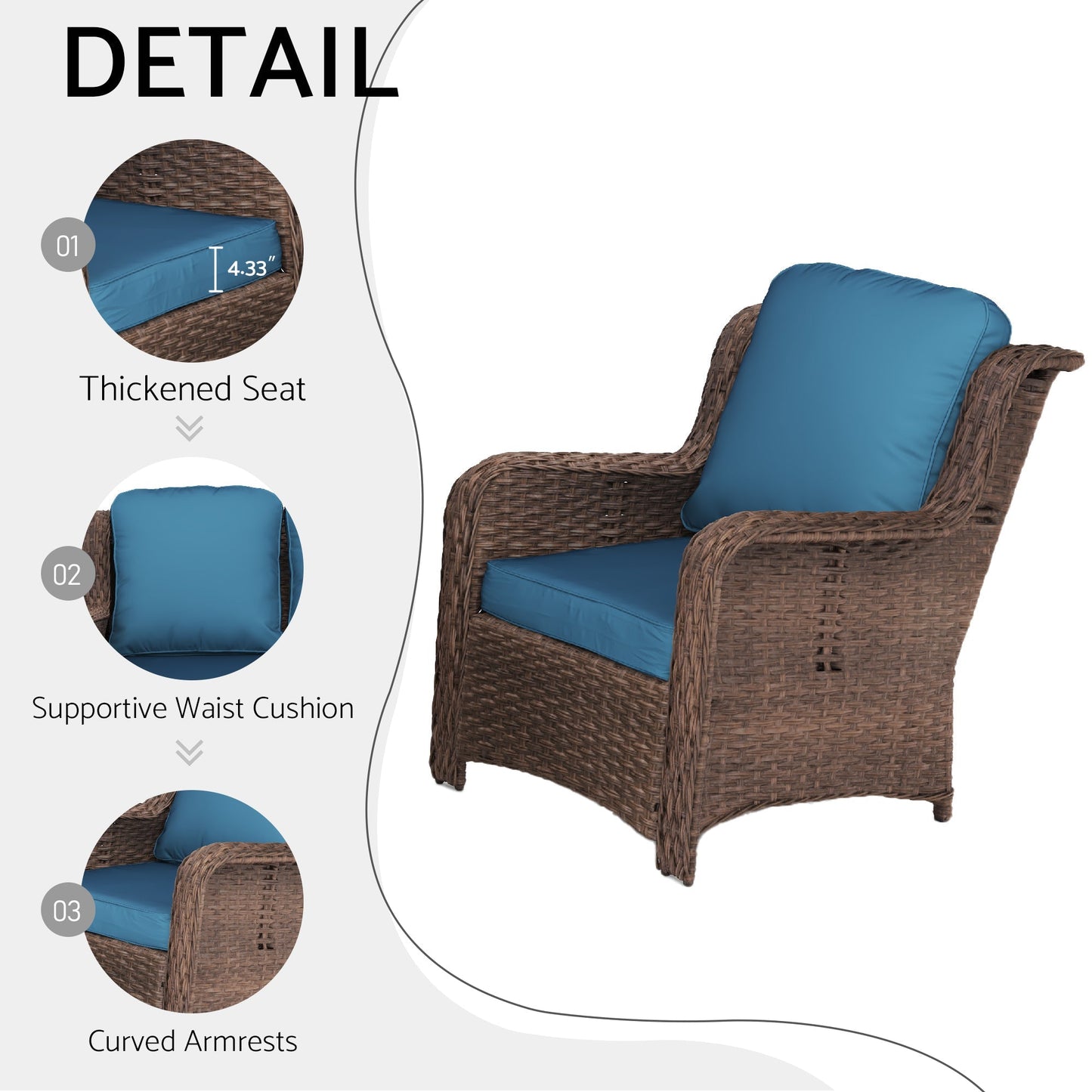 Patio Furniture Set Rattan Outdoor Sectional Conversation Sets 5-Piece Peacock Blue