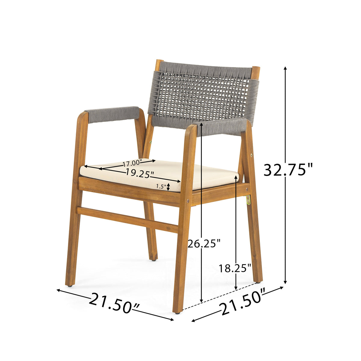 Outdoor 3-Piece Acacia Wood Dining Set with Cushion