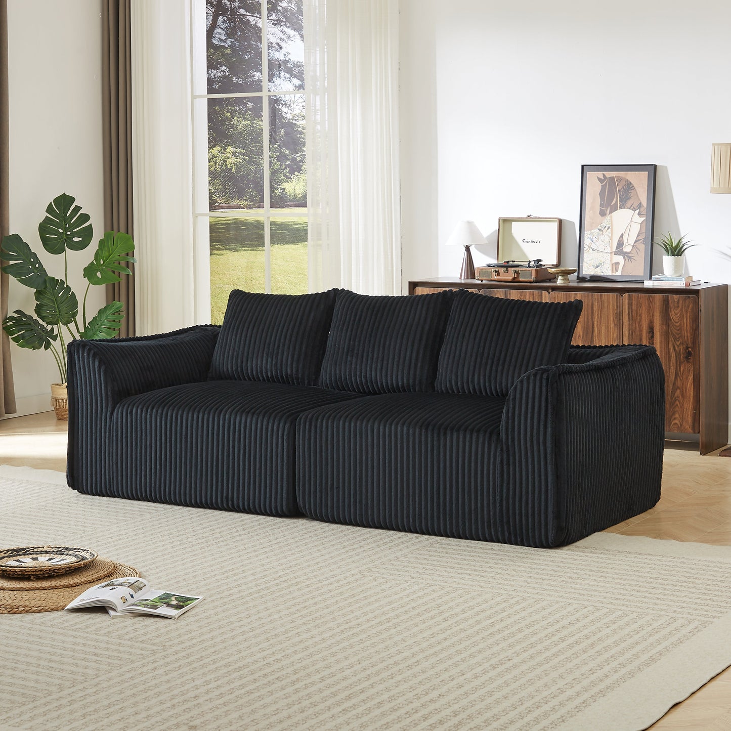 Minimalist 3-Seater Corduroy Sofa Featuring Curved Lines