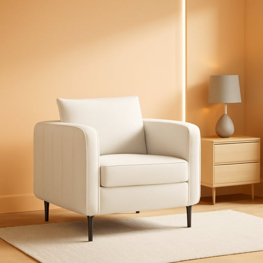 Soft Modern Velvet Accent Chair With Square Arm Beige