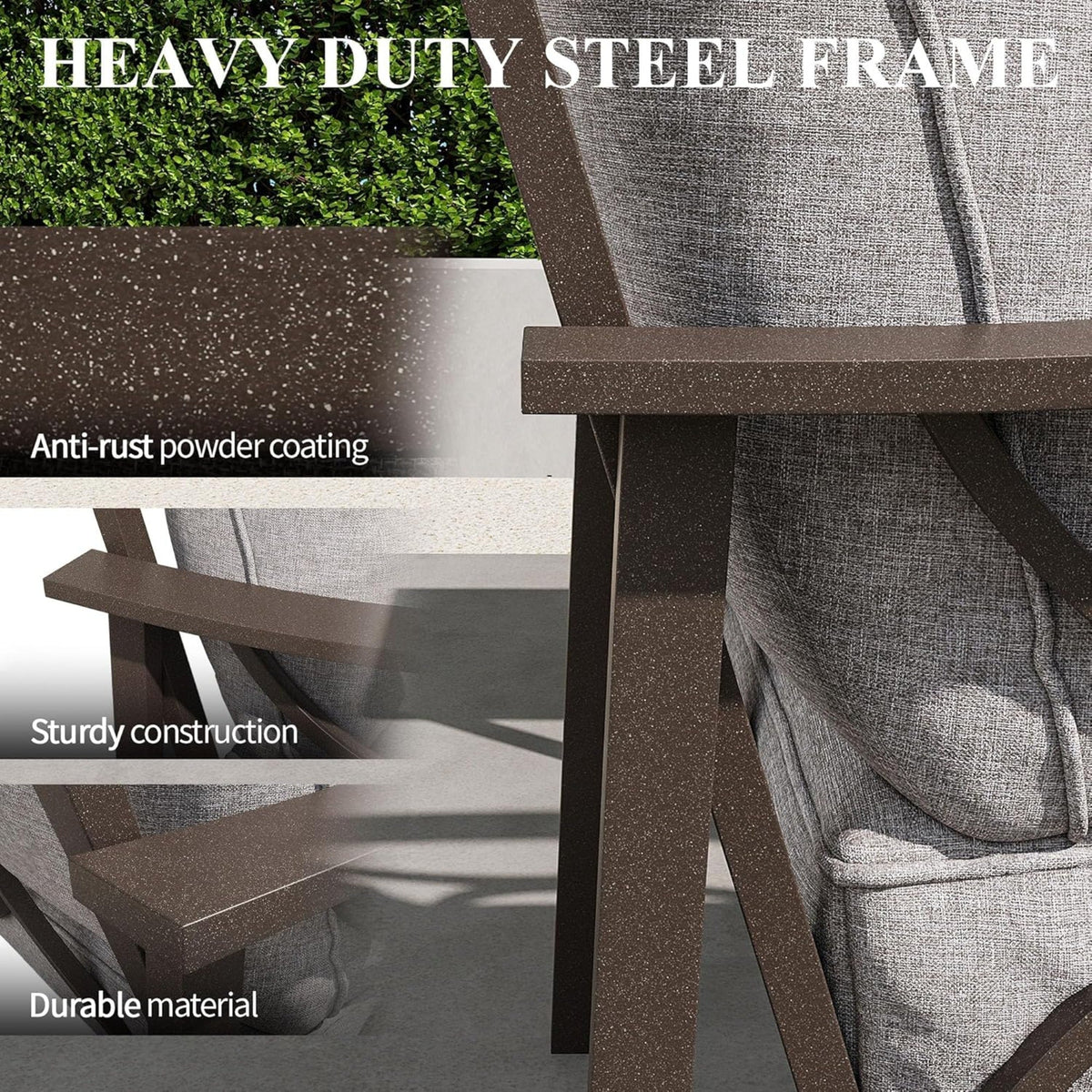 Set of 2 All-Weather Metal Armchairs, Khaki Frame