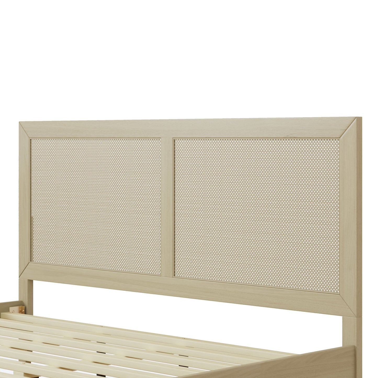 Solid Wood Platform King Bed With Rattan