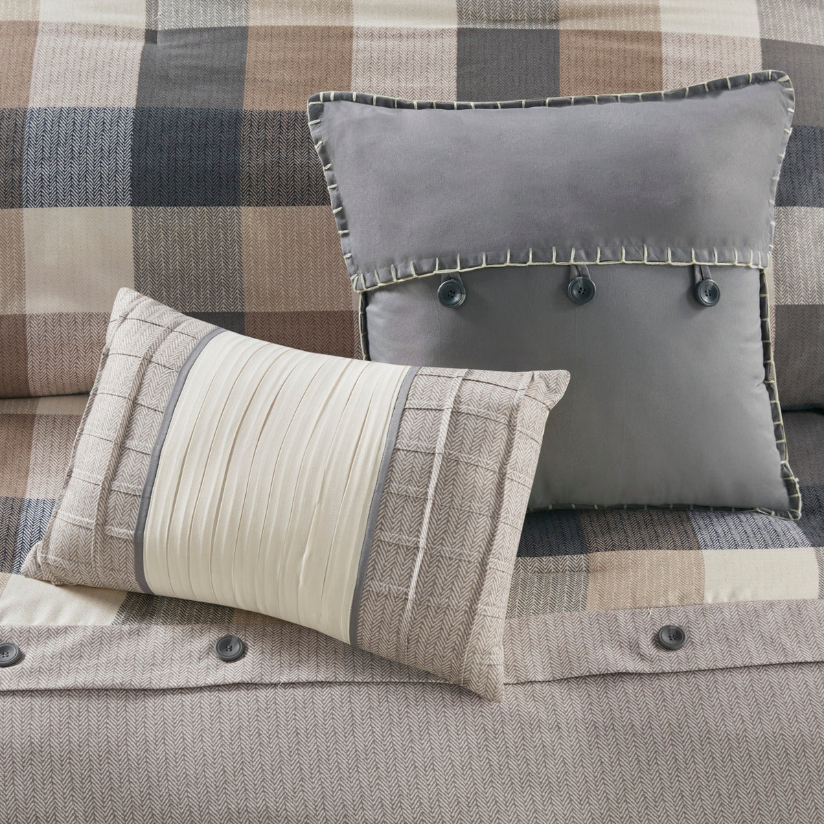 7 Piece Herringbone Comforter Set Neutral California King