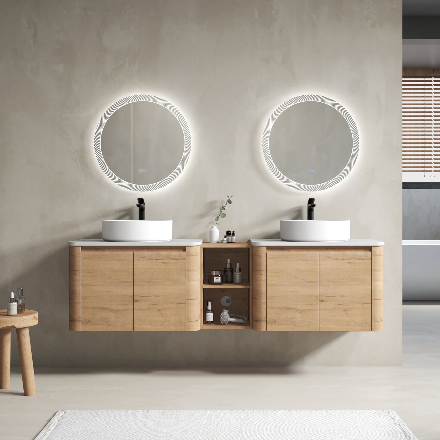 72'' Wall-Mounted Bathroom Vanity With Ceramic Art Sink