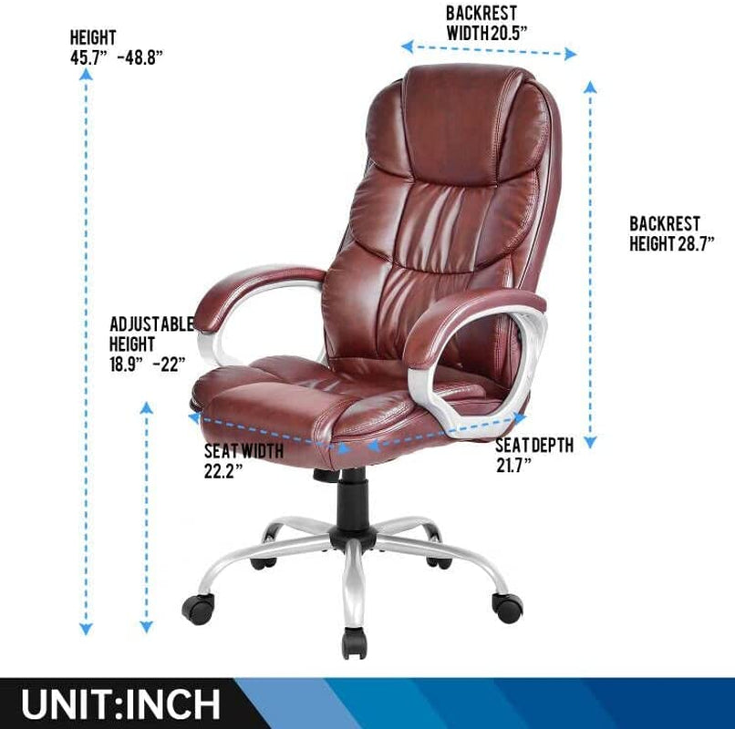 Ergonomic High Back Office Chair Adjustable PU Leather With Armrests Brown