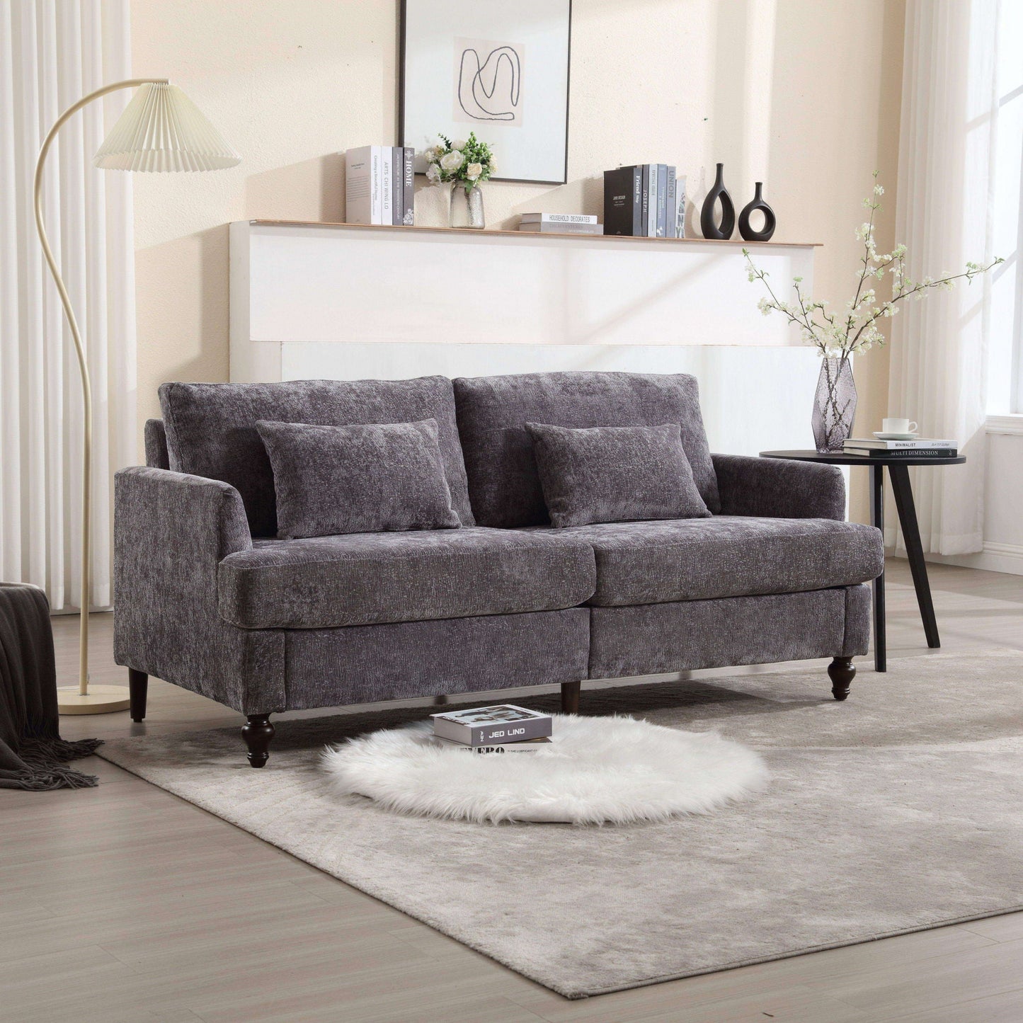 Mid Century Modern Fabric Loveseat Sofa, 2 Seat Upholstered Couch