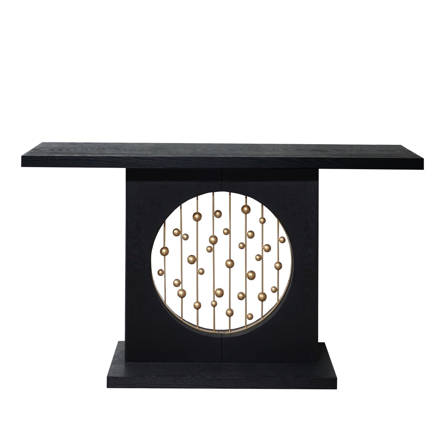 Modern Black Console Table with Gold Accent, Decorative Entryway Table,56in Wood Console Table, Narrow Sofa Table for Entrance, Living Room, Hallway
