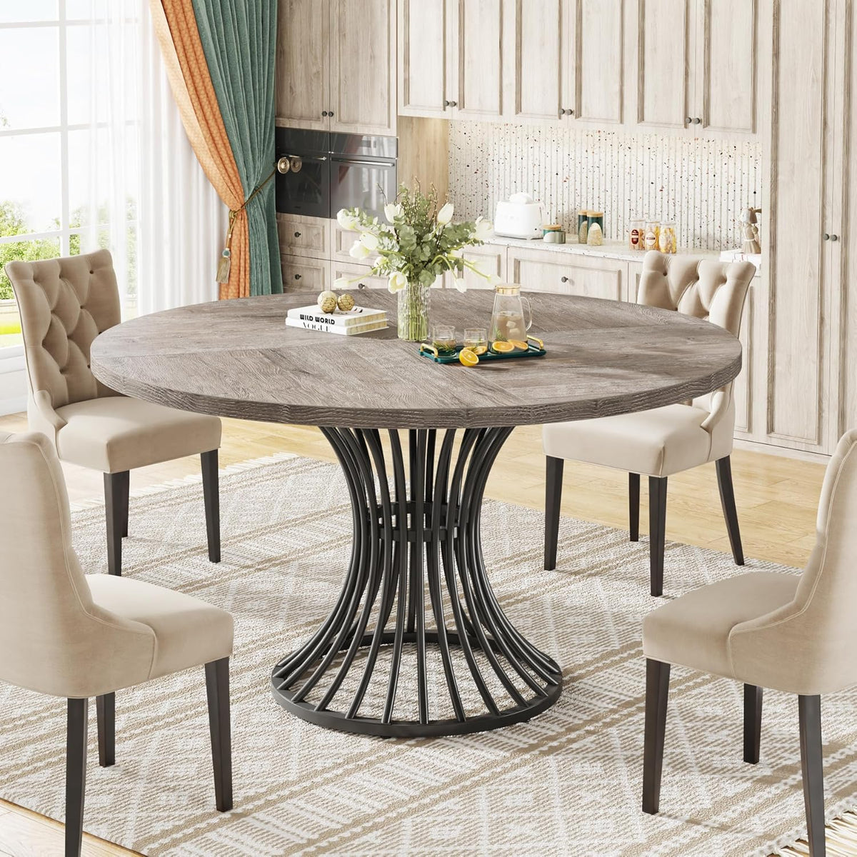 47" Farmhouse Round Dining Table for 4-6