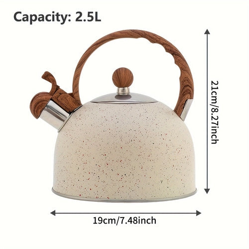 2.5L Stainless Steel Whistling Tea Kettle with Natural Stone Finish