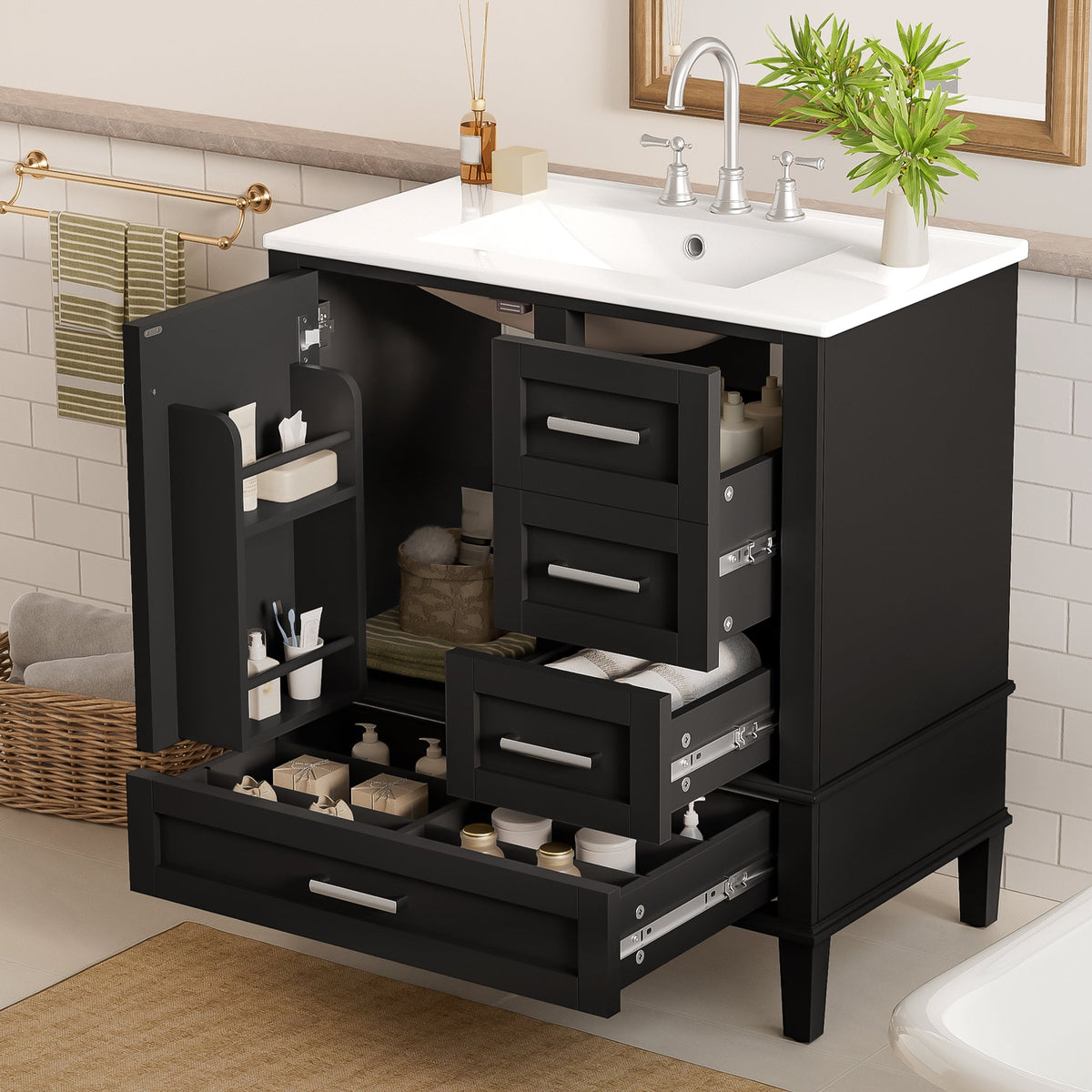 30" Bathroom Vanity, Modern Bathroom Cabinet with Sink Combo Set