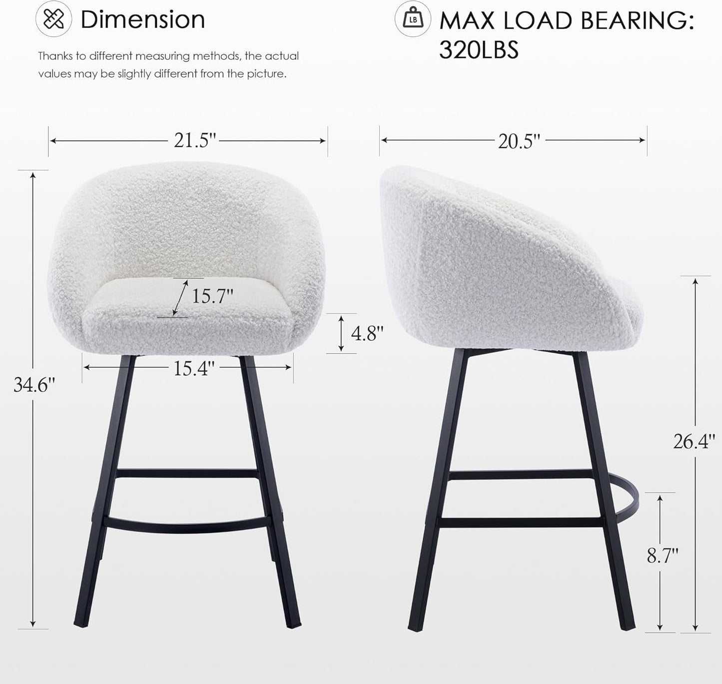 26 Inch Swivel Counter Stool White Sherpa Upholstered Bar Stool For Kitchen Counter