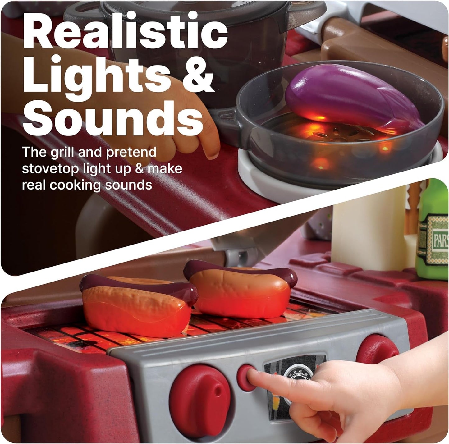 Kids Kitchen Playset With Interactive Lights Brown