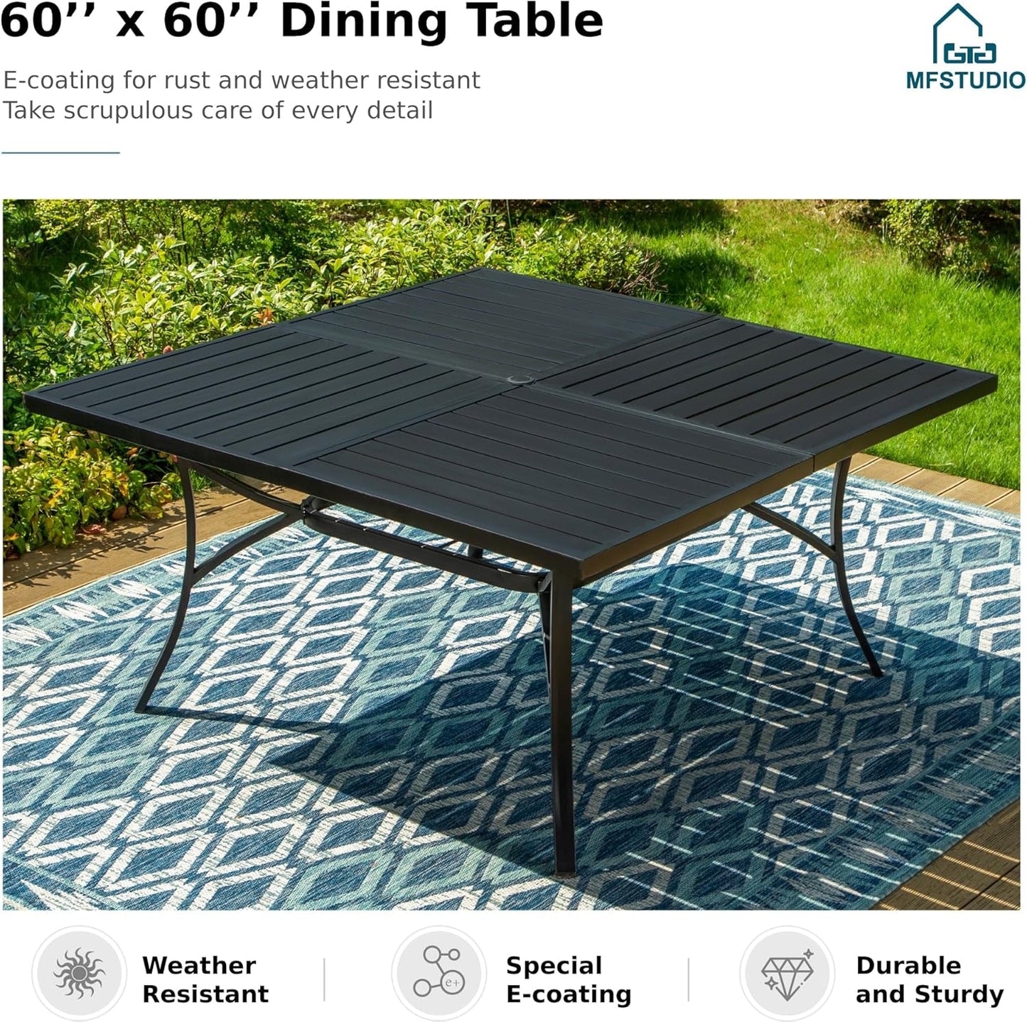 9 Piece Patio Dining Set 60 Inch Square Table Blue