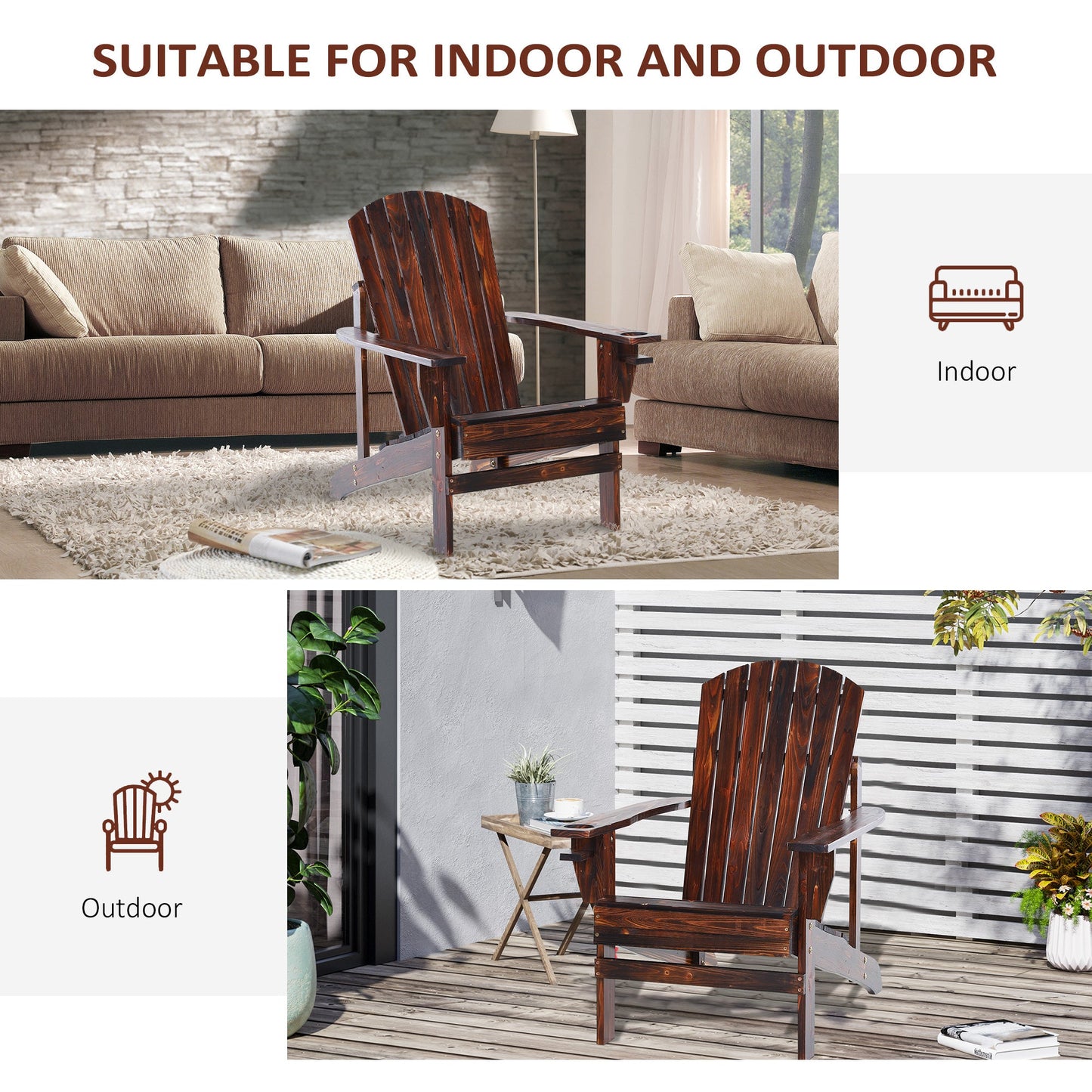 Outsunny Wooden Adirondack Chair with Cup Holder