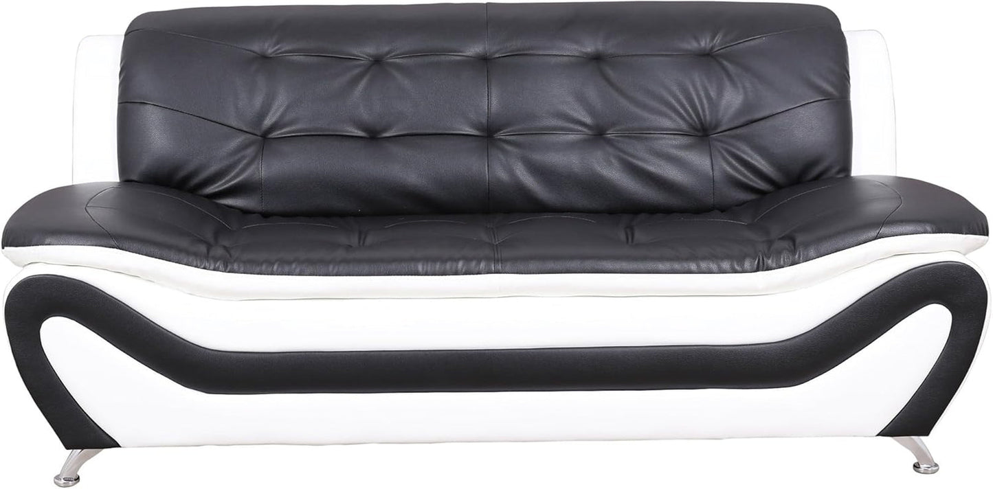 3 Piece Aldo Modern Faux Leather Sofa Set Black And White With Sofa Loveseat And Chair
