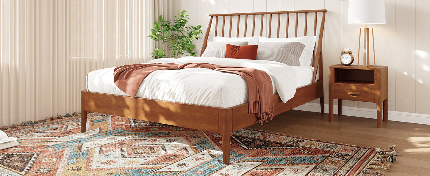 Solid Bamboo Wood Spindle Platform Queen Bed