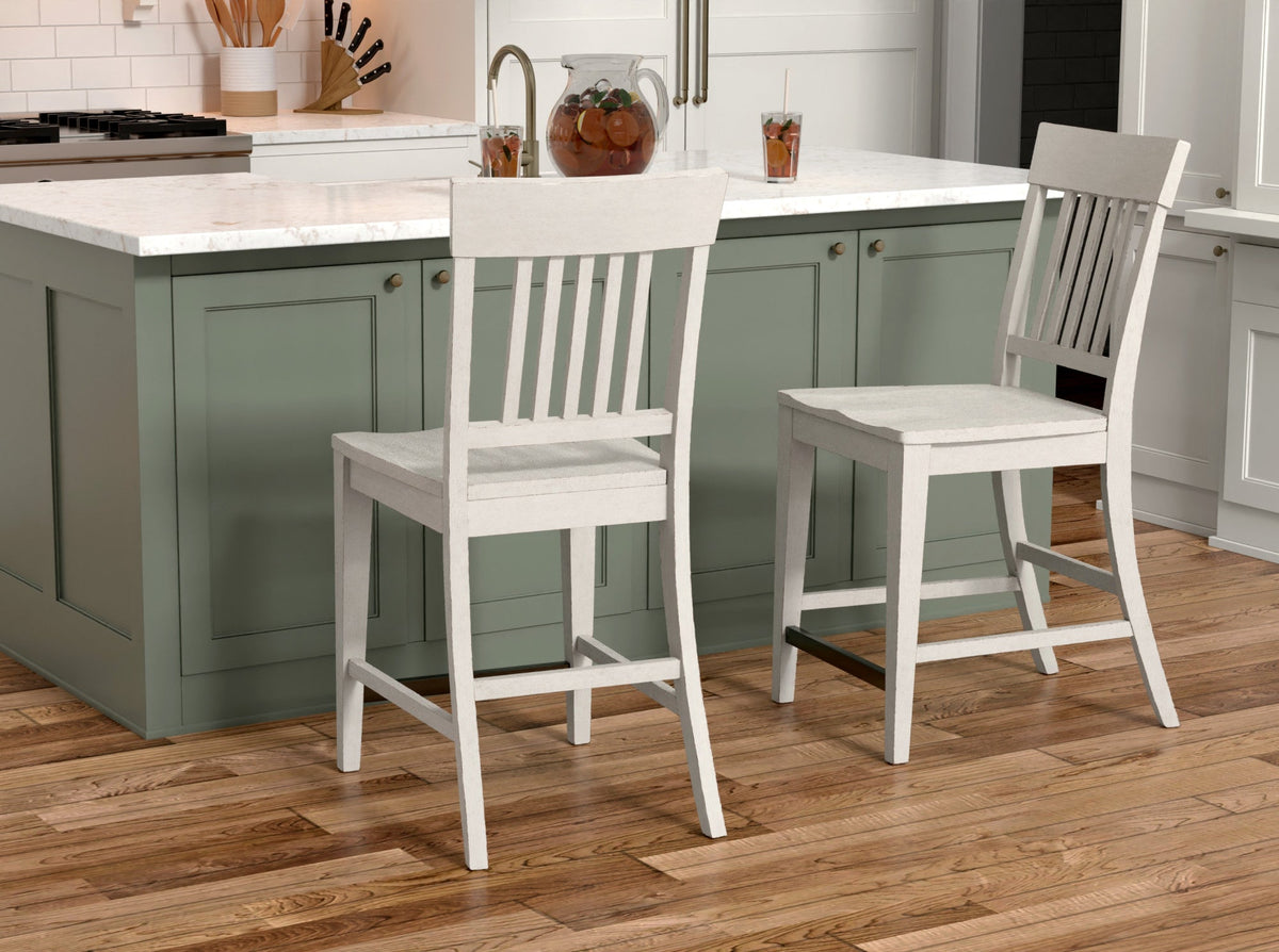 White Slat Back Counter Stools, Set of 2