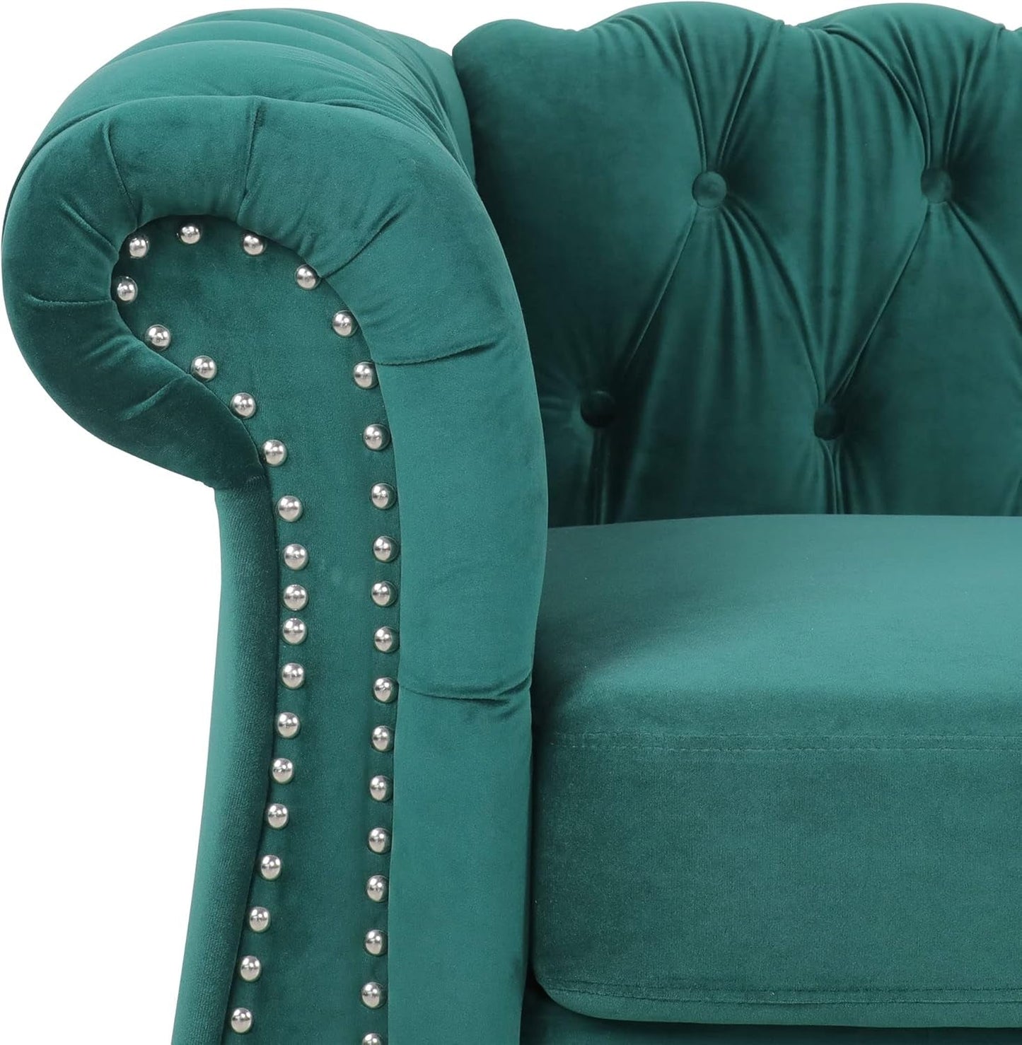 Green Velvet Chesterfield Living Room Set Including Sofa Loveseat and Club Chair