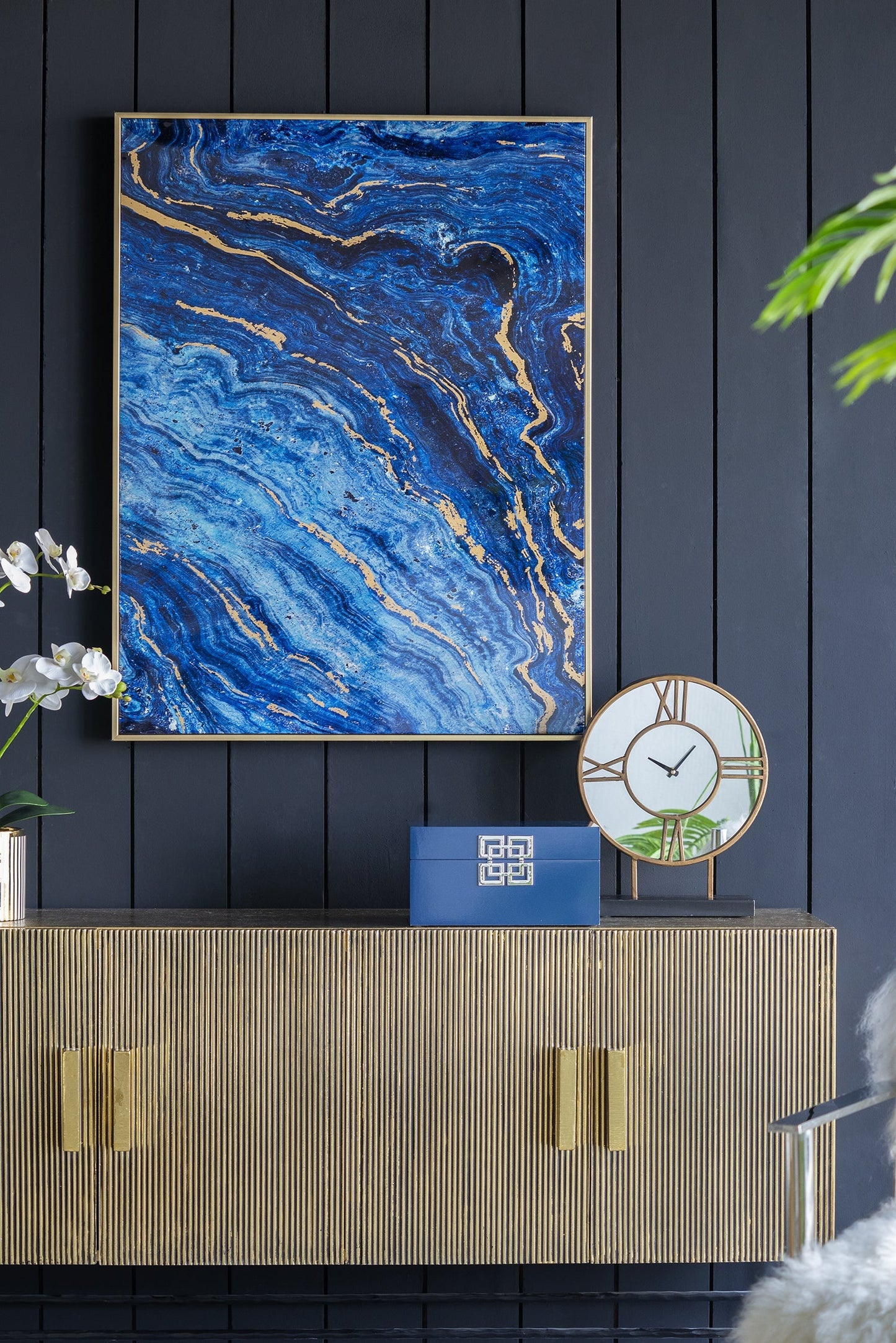 The Oceanus Elegance™ — Marbled Blue & Gold Panel Wall Art