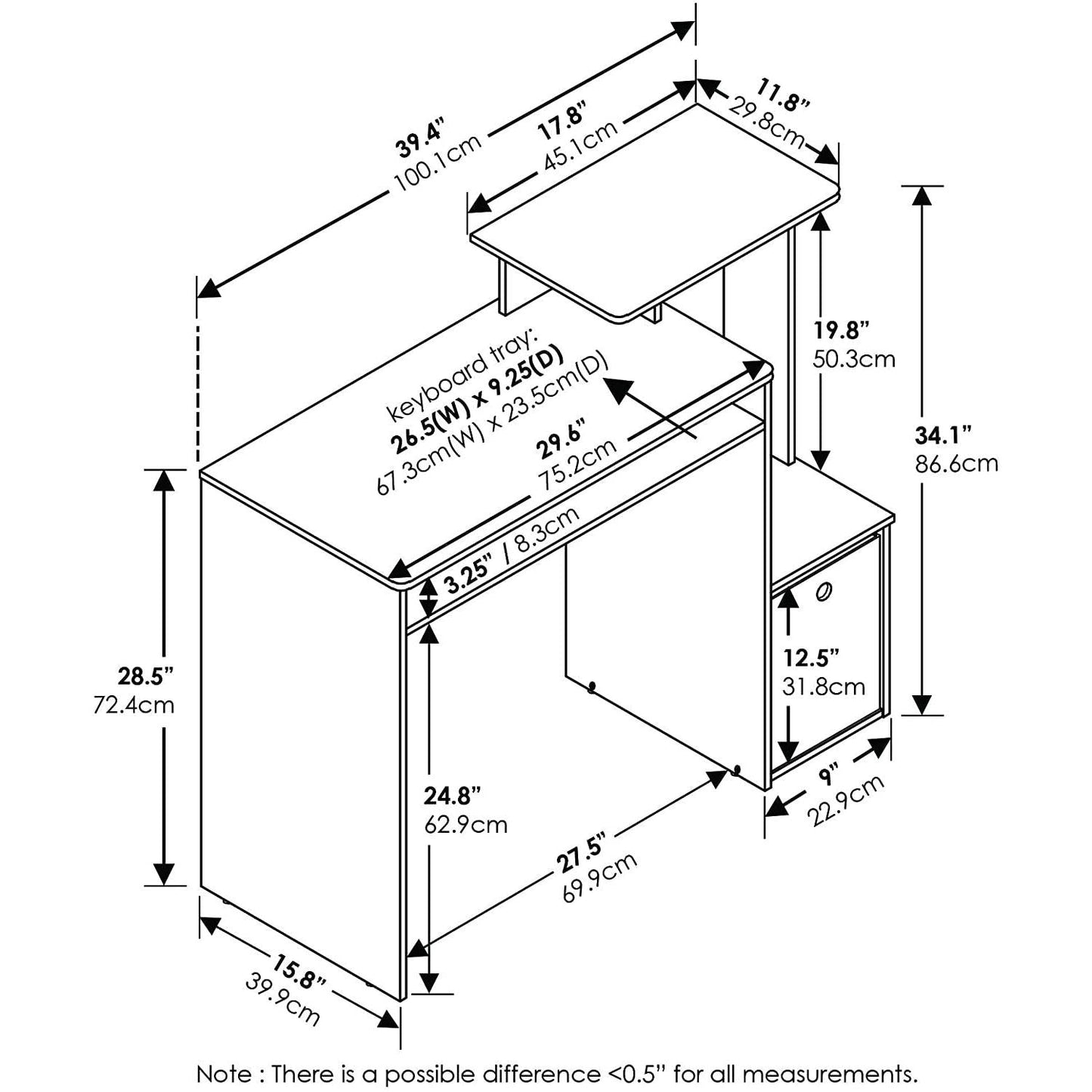 Amber Pine Black Econ Writing Desk With Keyboard Tray
