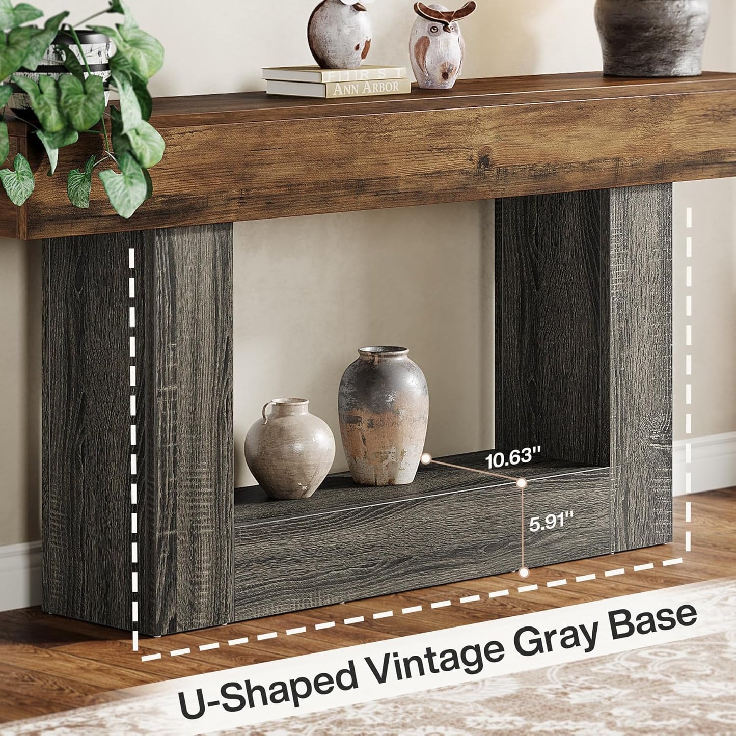 63" Farmhouse Console Table with Storage