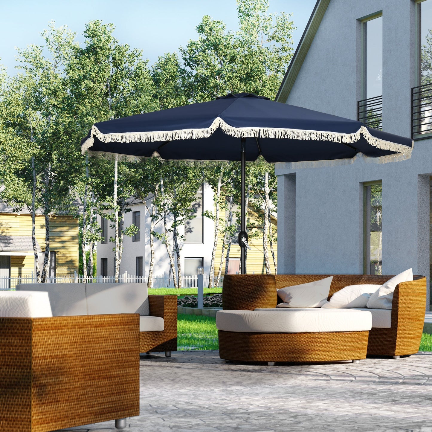 Outsunny 9ft Patio Umbrella with Push Button Tilt and Crank