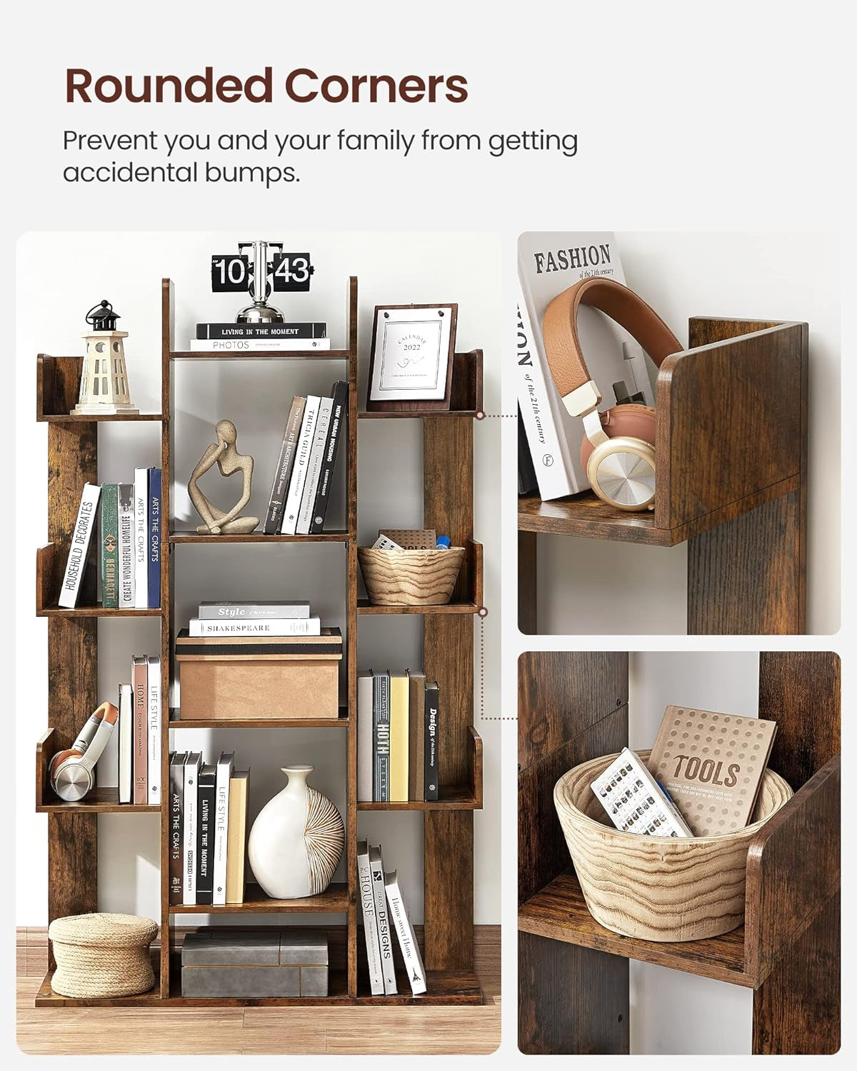 Tree Shaped Bookcase Rustic Brown Tall With 13 Shelves