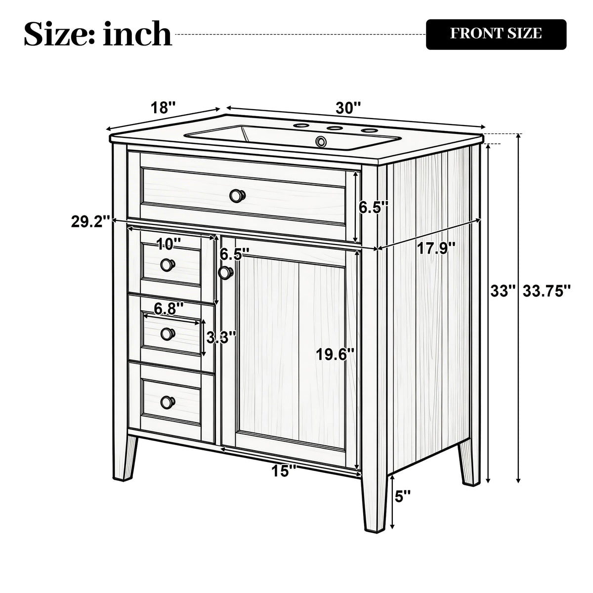 30" Natural Wood Grain Bathroom Vanity